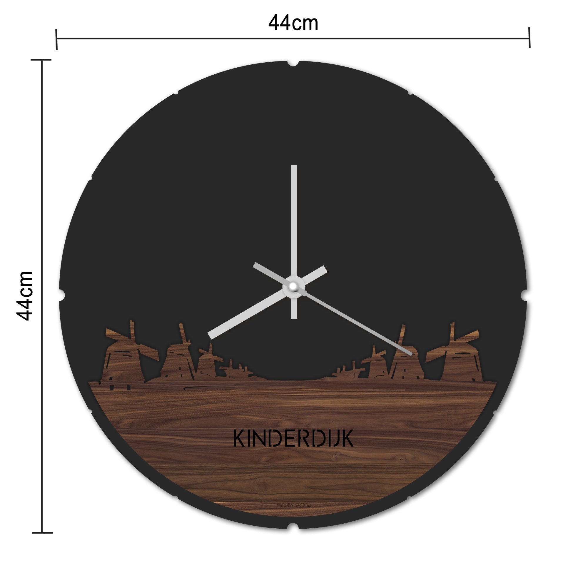 Skyline Klok Rond Kinderdijk Palissander houten cadeau decoratie relatiegeschenk van WoodWideCities