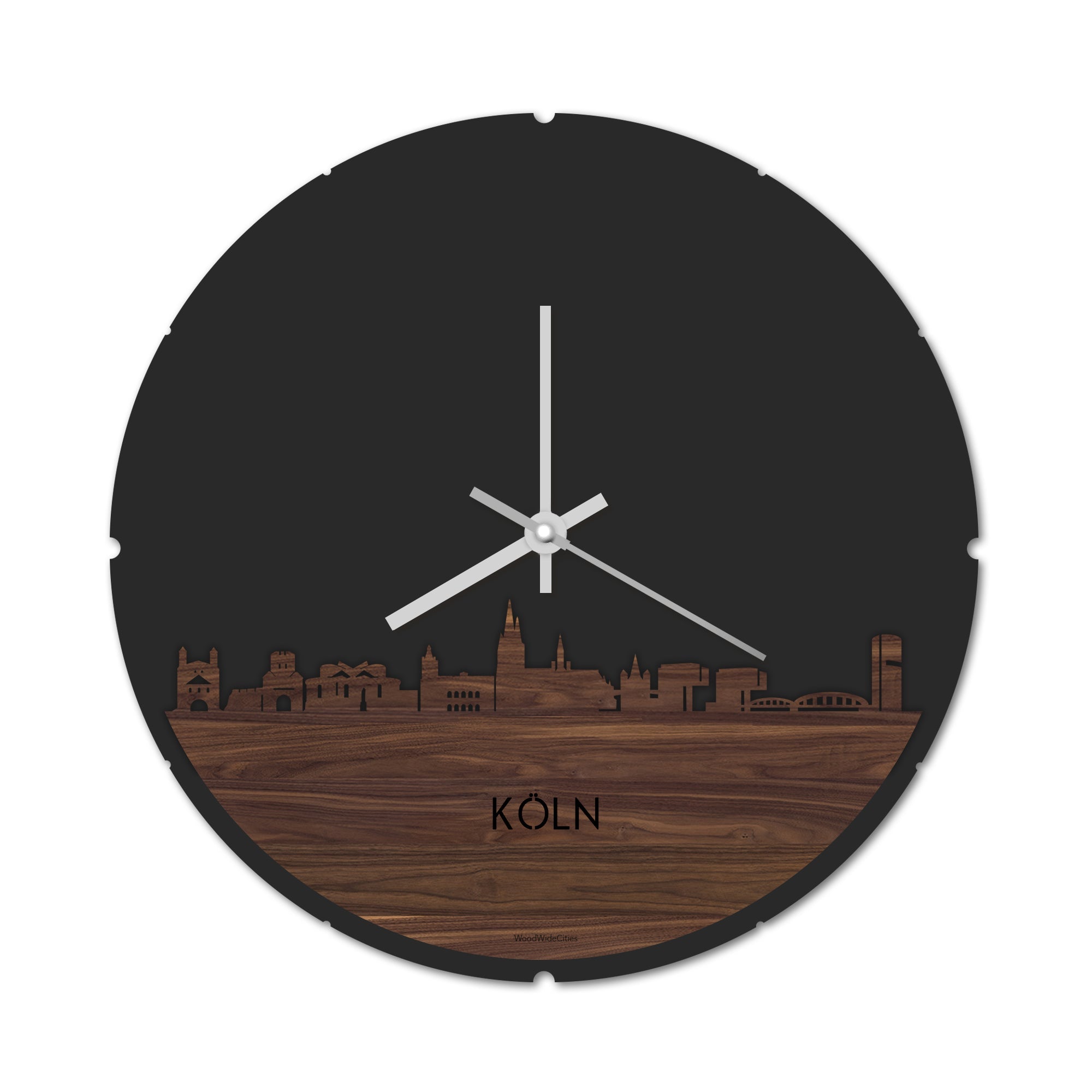 Skyline Klok Rond Köln Noten houten cadeau decoratie relatiegeschenk van WoodWideCities