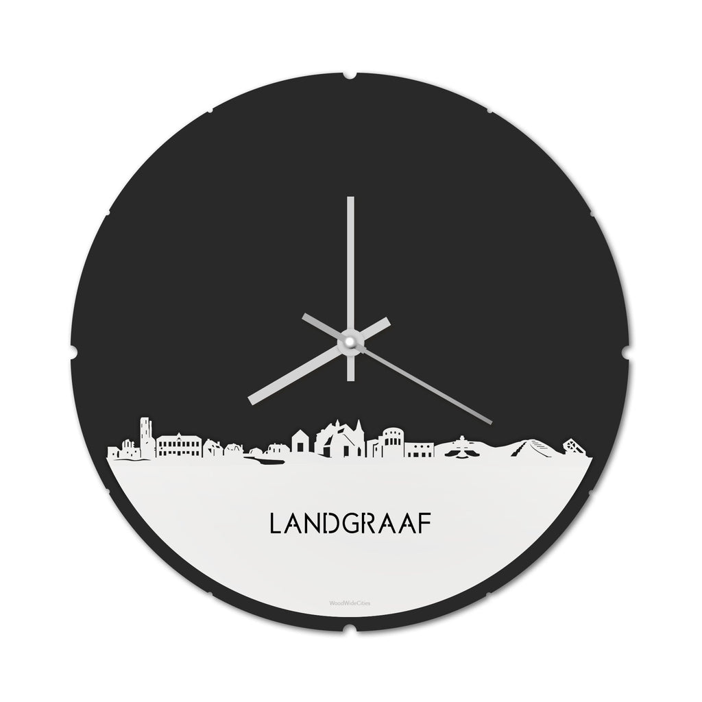 Skyline Klok Rond Landgraaf Wit glanzend gerecycled kunststof cadeau decoratie relatiegeschenk van WoodWideCities