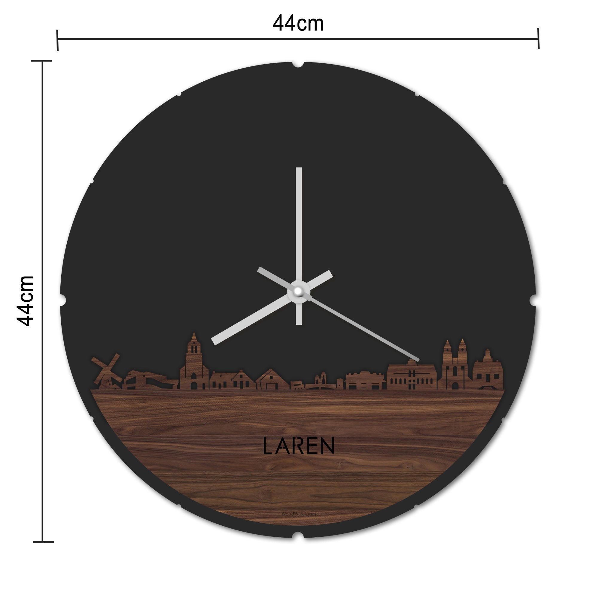 Skyline Klok Rond Laren Bamboe houten cadeau decoratie relatiegeschenk van WoodWideCities