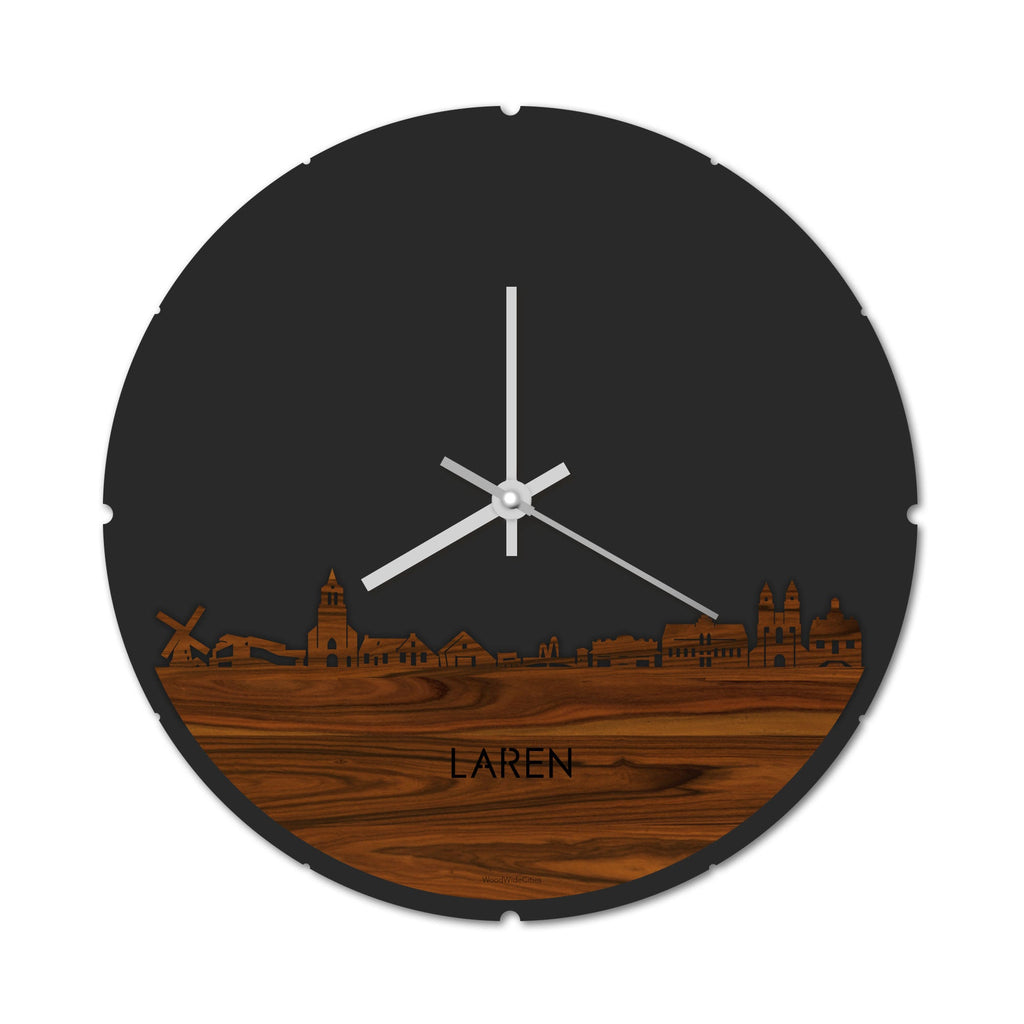 Skyline Klok Rond Laren Palissander houten cadeau decoratie relatiegeschenk van WoodWideCities