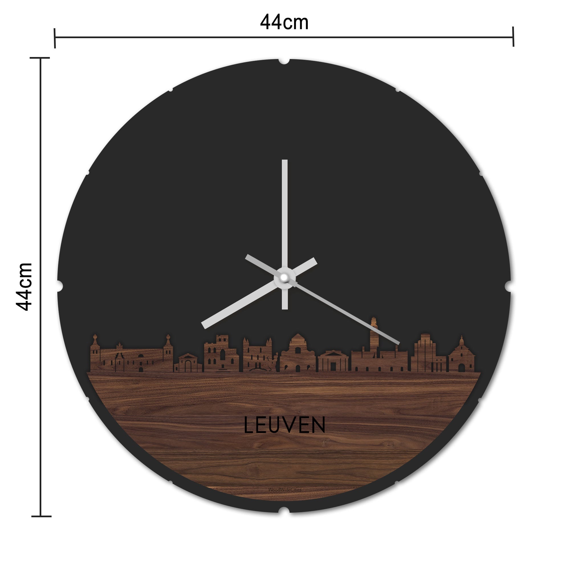 Skyline Klok Rond Leuven Eiken houten cadeau decoratie relatiegeschenk van WoodWideCities