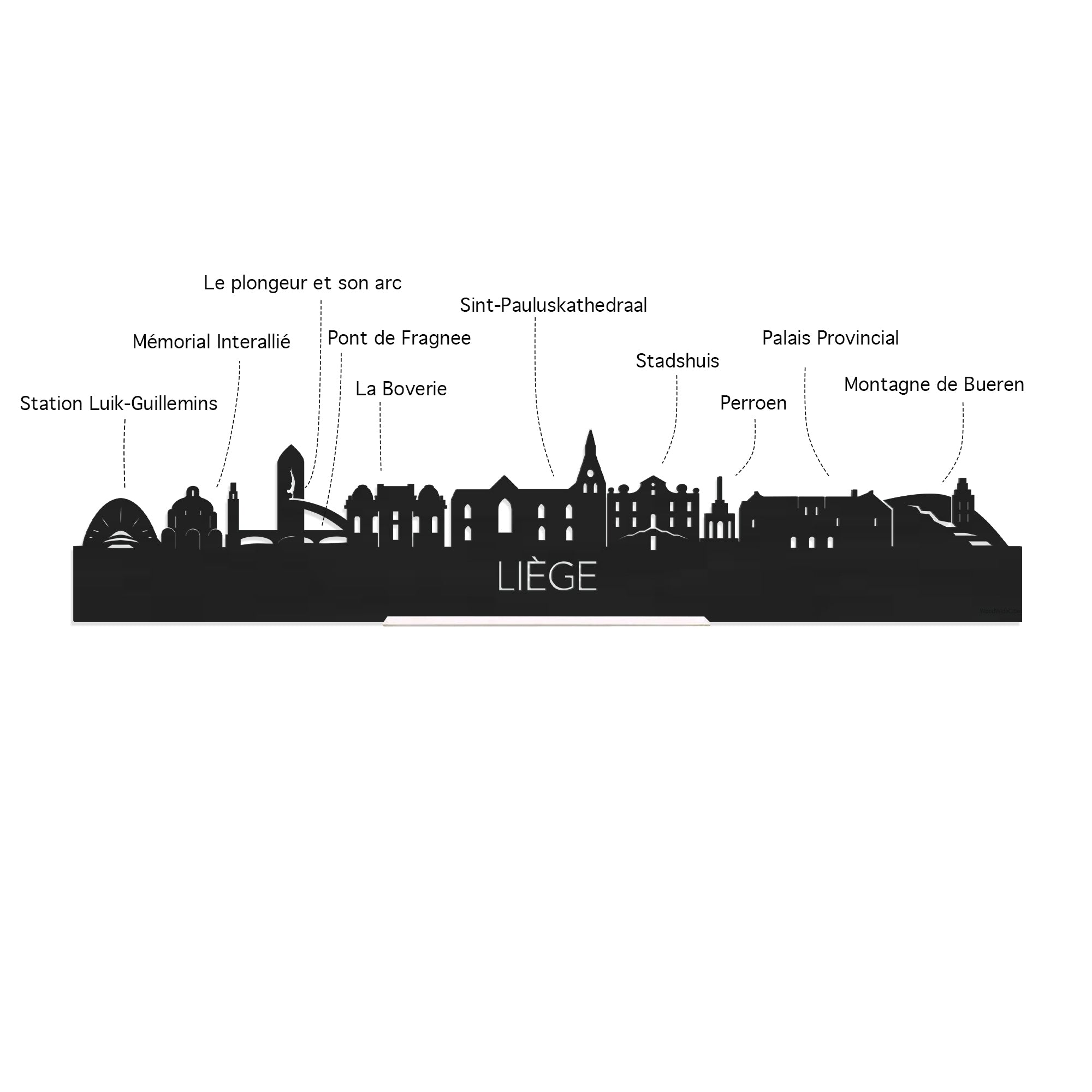 Skyline Klok Rond Liège Eiken houten cadeau decoratie relatiegeschenk van WoodWideCities