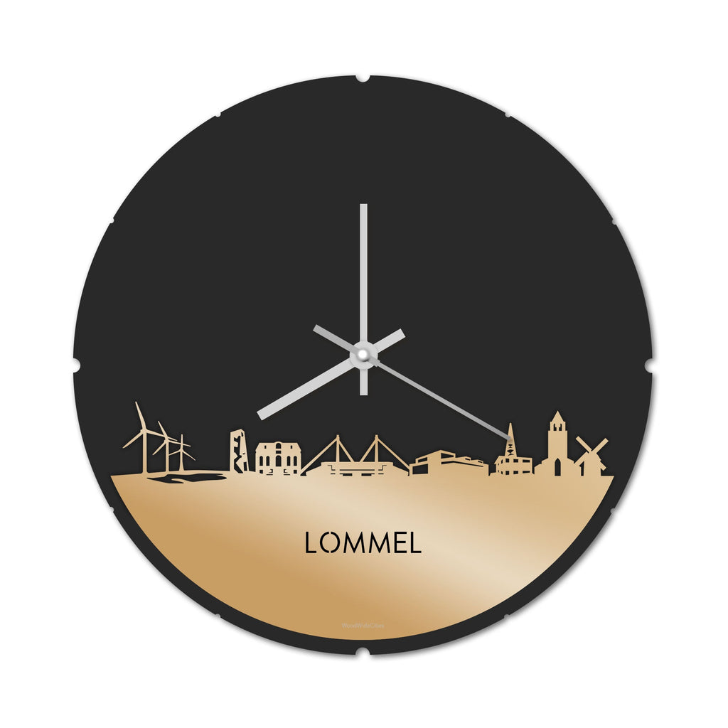 Skyline Klok Rond Lommel Metallic Goud gerecycled kunststof cadeau decoratie relatiegeschenk van WoodWideCities