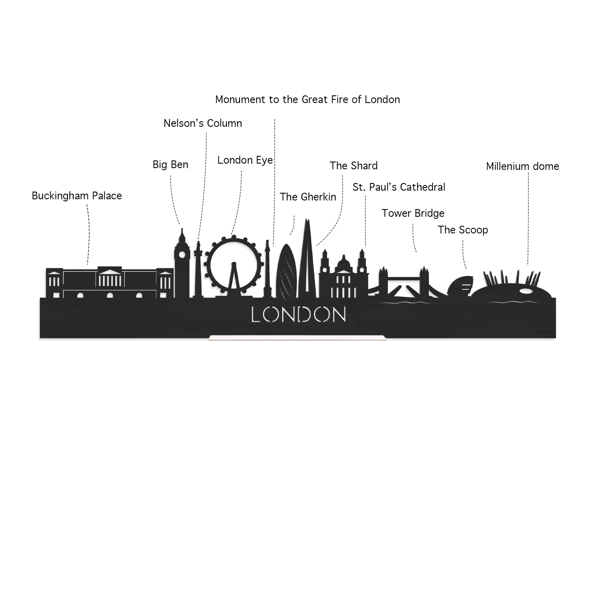 Skyline Klok Rond London Noten houten cadeau decoratie relatiegeschenk van WoodWideCities