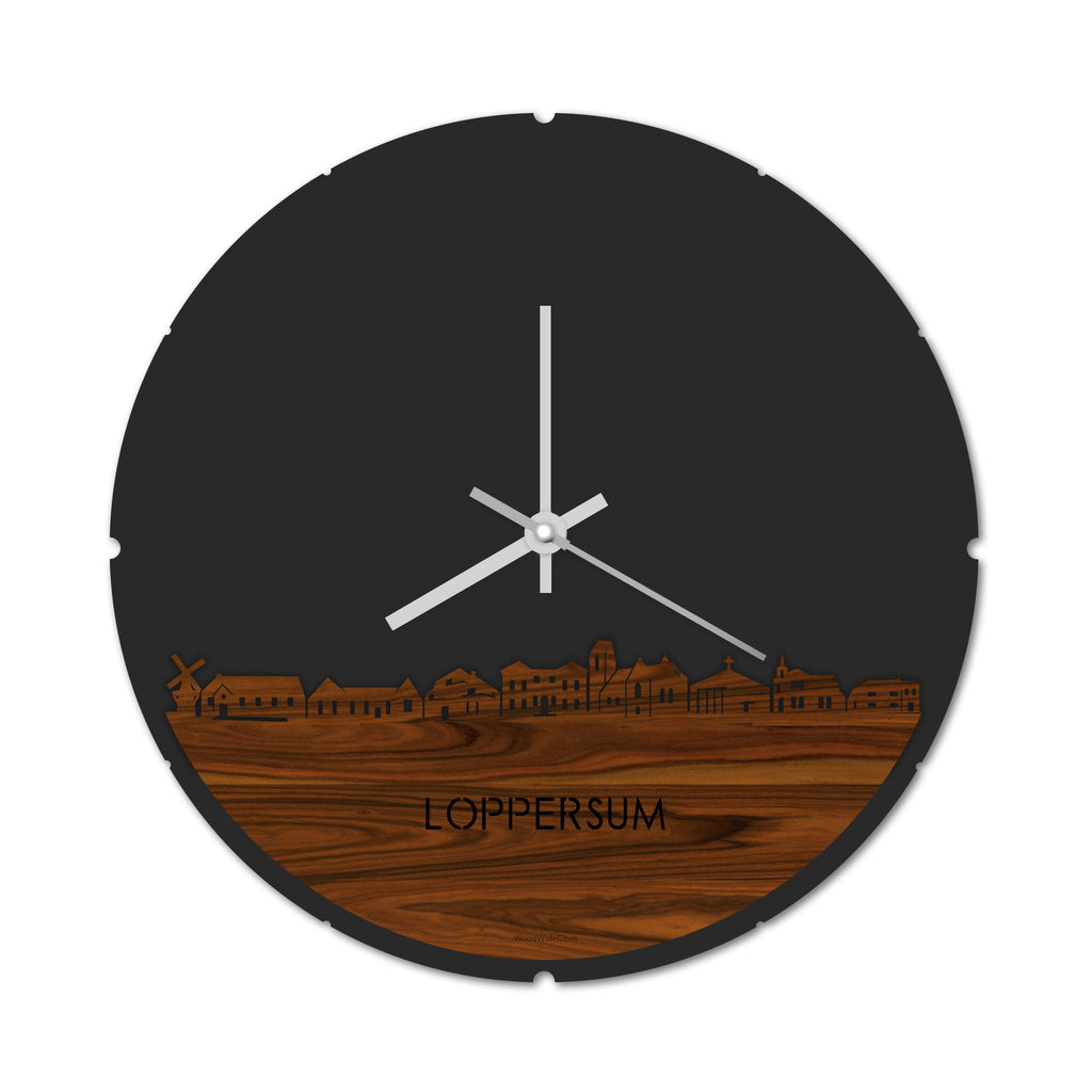 Skyline Klok Rond Loppersum Palissander houten cadeau decoratie relatiegeschenk van WoodWideCities