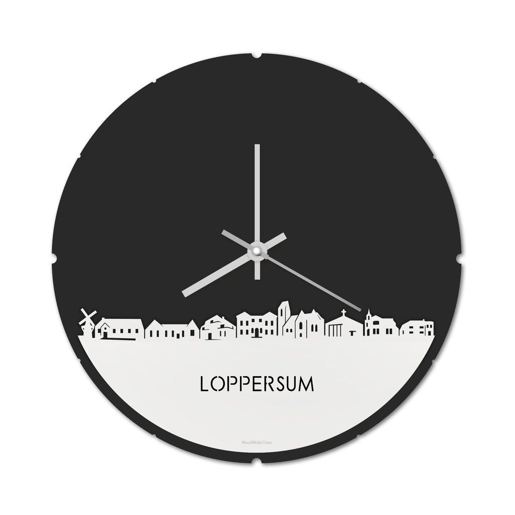 Skyline Klok Rond Loppersum Wit glanzend gerecycled kunststof cadeau decoratie relatiegeschenk van WoodWideCities