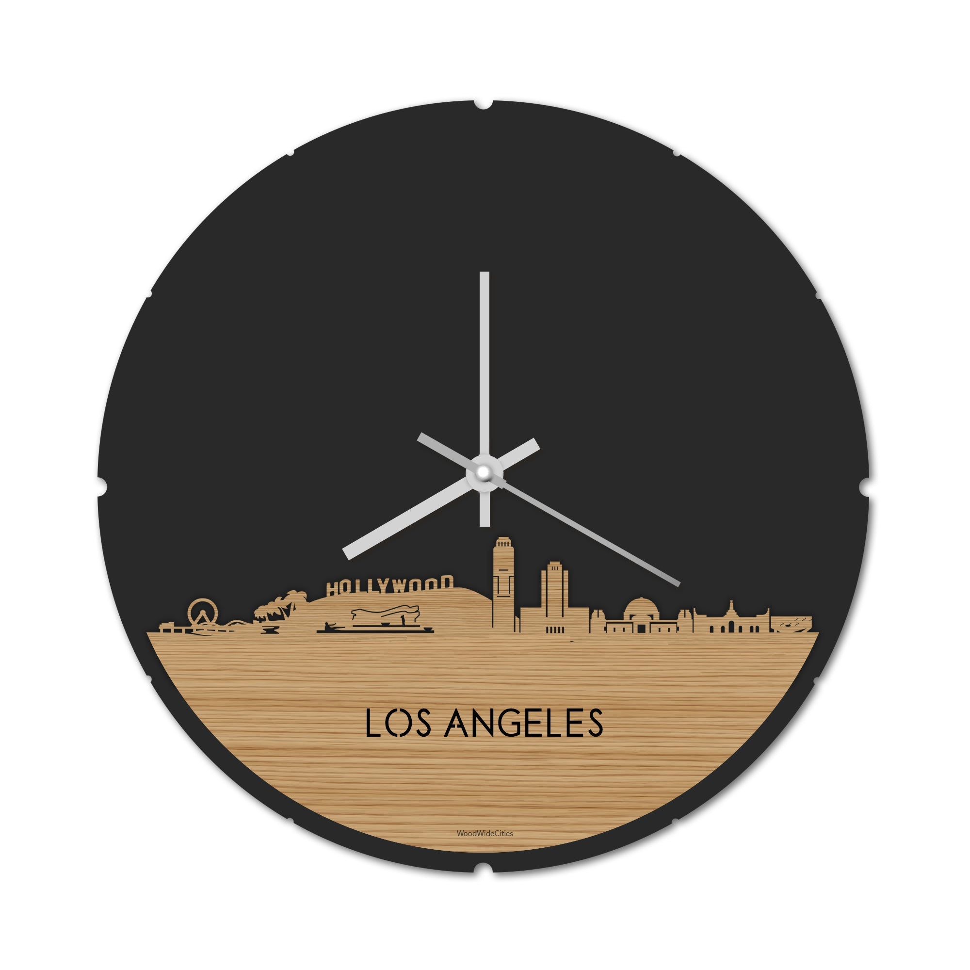 Skyline Klok Rond Los-angeles Bamboe houten cadeau decoratie relatiegeschenk van WoodWideCities