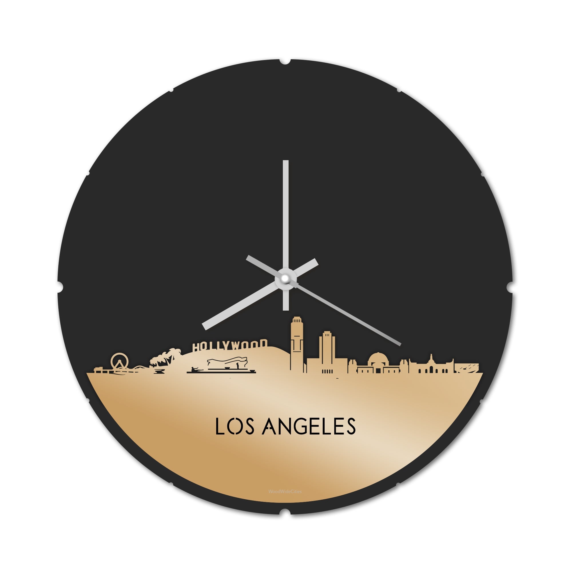 Skyline Klok Rond Los-angeles Metallic Goud gerecycled kunststof cadeau decoratie relatiegeschenk van WoodWideCities