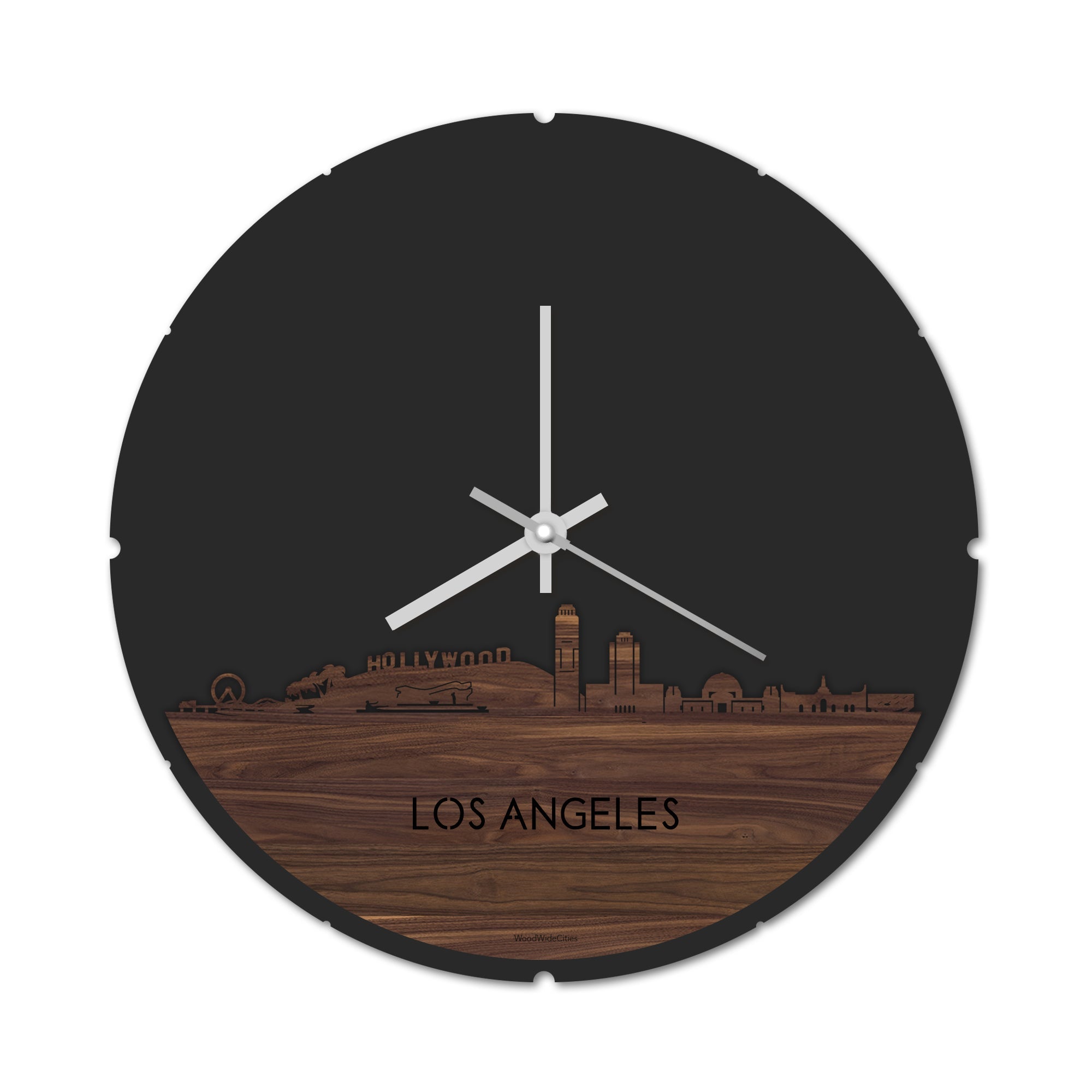 Skyline Klok Rond Los-angeles Noten houten cadeau decoratie relatiegeschenk van WoodWideCities