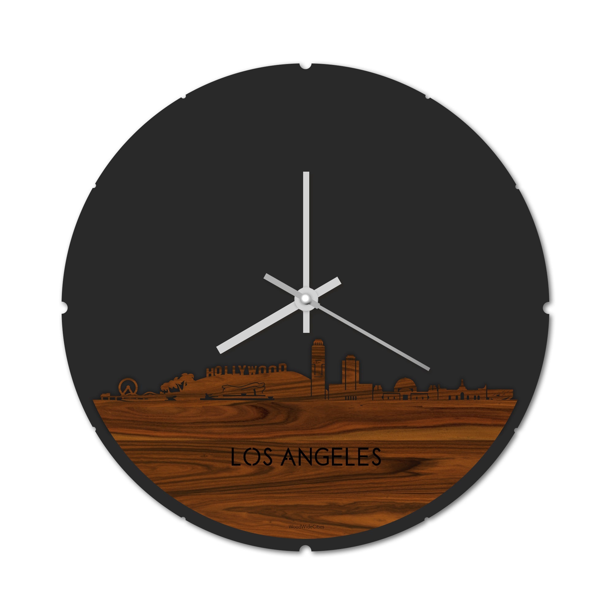 Skyline Klok Rond Los-angeles Palissander houten cadeau decoratie relatiegeschenk van WoodWideCities