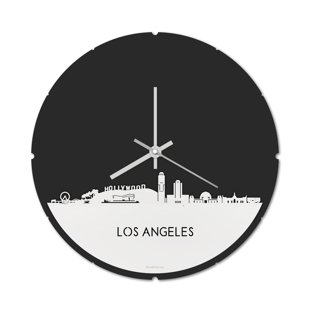 Skyline Klok Rond Los-angeles Wit glanzend gerecycled kunststof cadeau decoratie relatiegeschenk van WoodWideCities