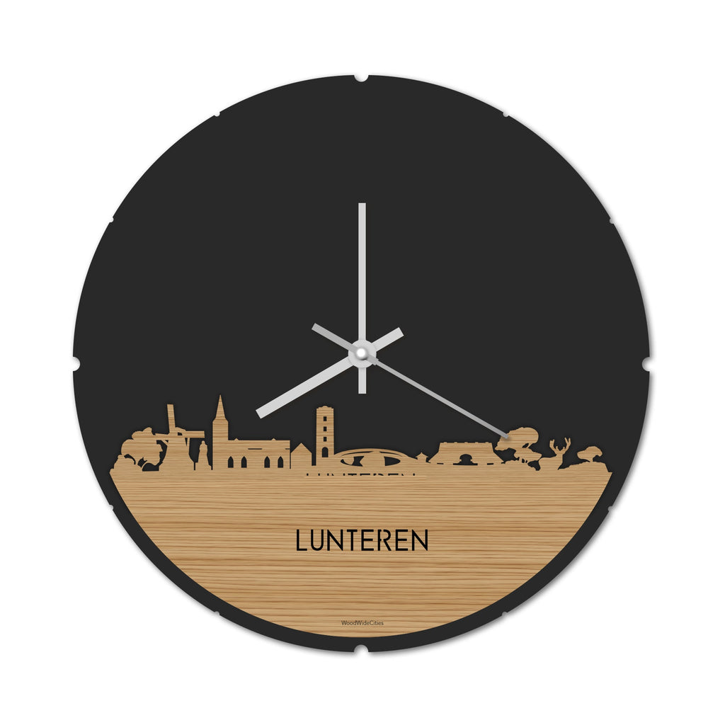 Skyline Klok Rond Lunteren Bamboe houten cadeau decoratie relatiegeschenk van WoodWideCities