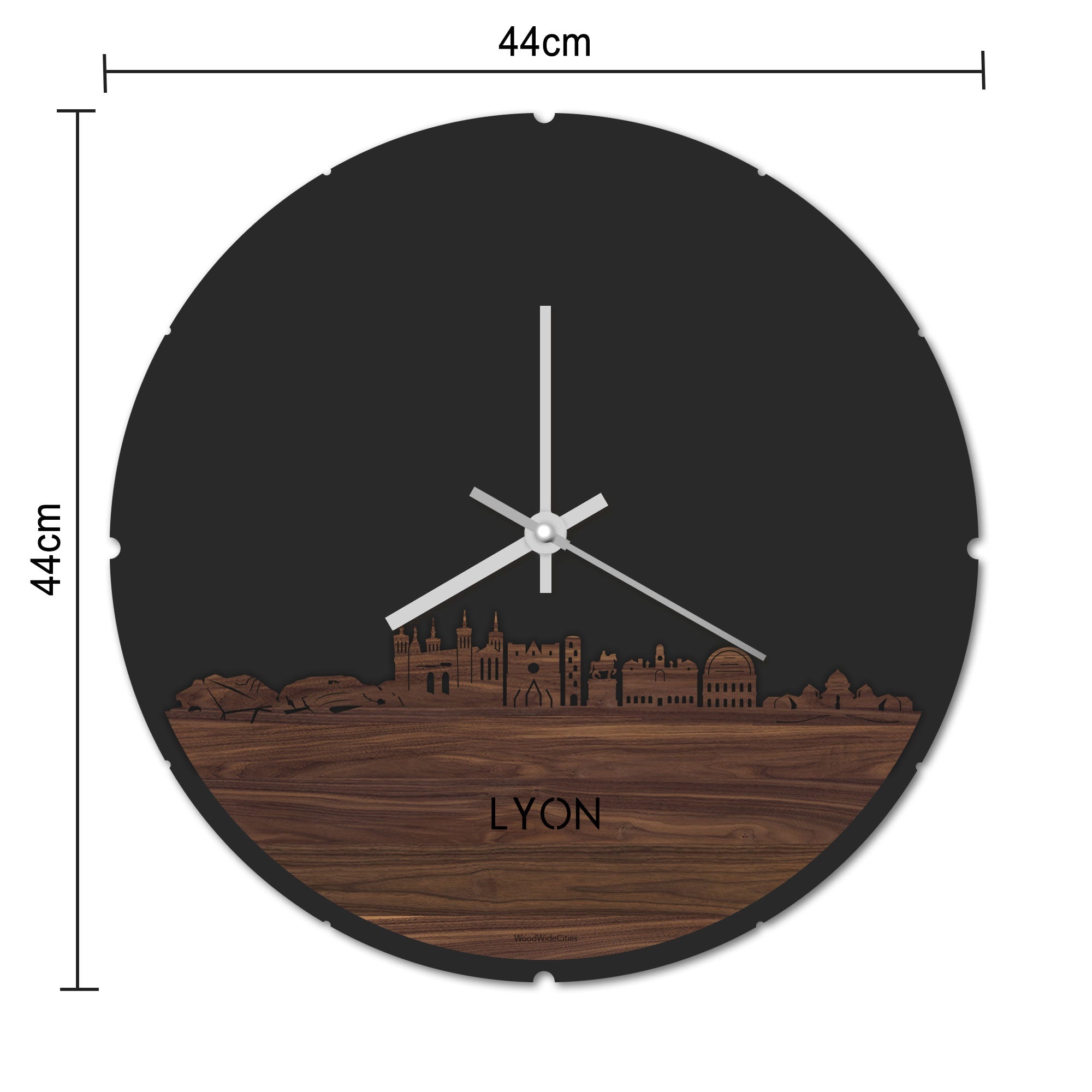 Skyline Klok Rond Lyon Bamboe houten cadeau decoratie relatiegeschenk van WoodWideCities