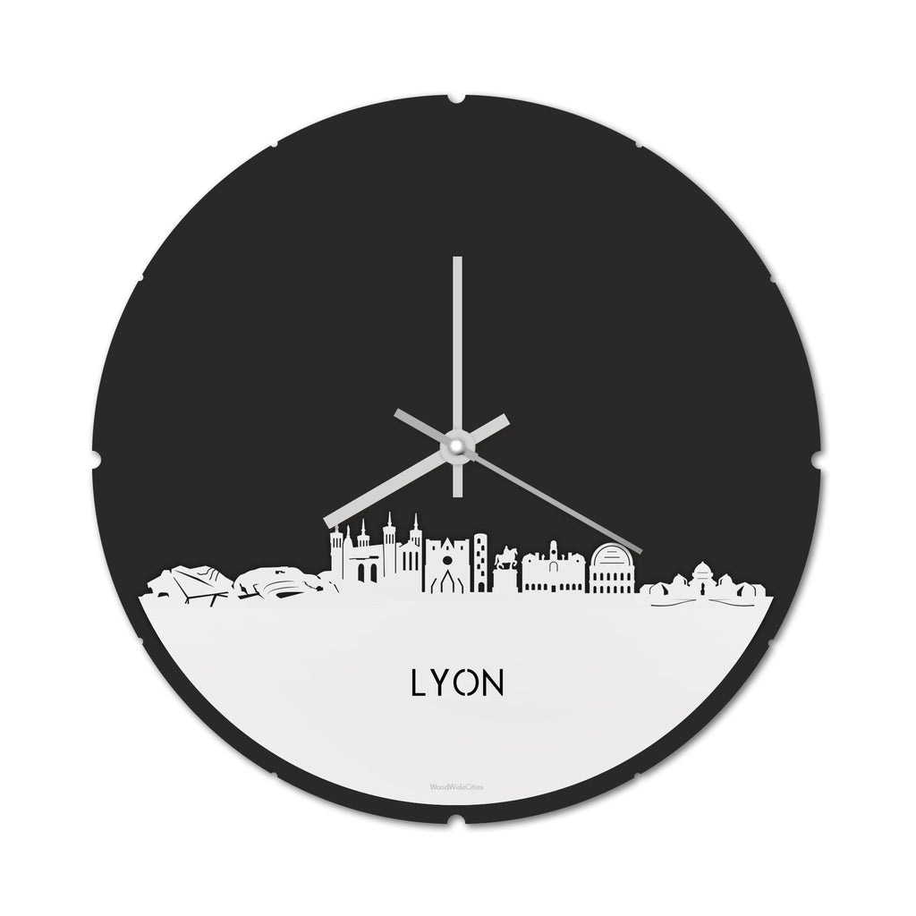 Skyline Klok Rond Lyon Wit glanzend gerecycled kunststof cadeau decoratie relatiegeschenk van WoodWideCities