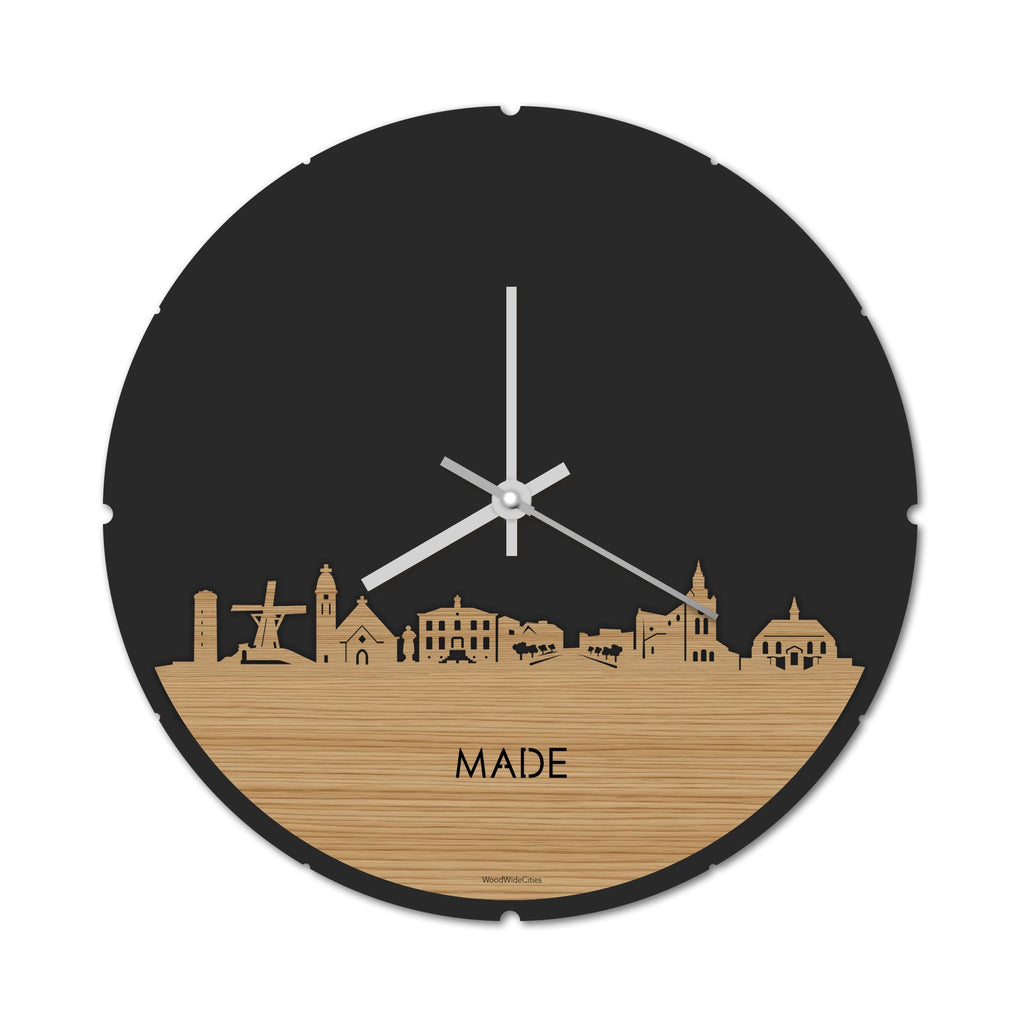 Skyline Klok Rond Made Bamboe houten cadeau decoratie relatiegeschenk van WoodWideCities