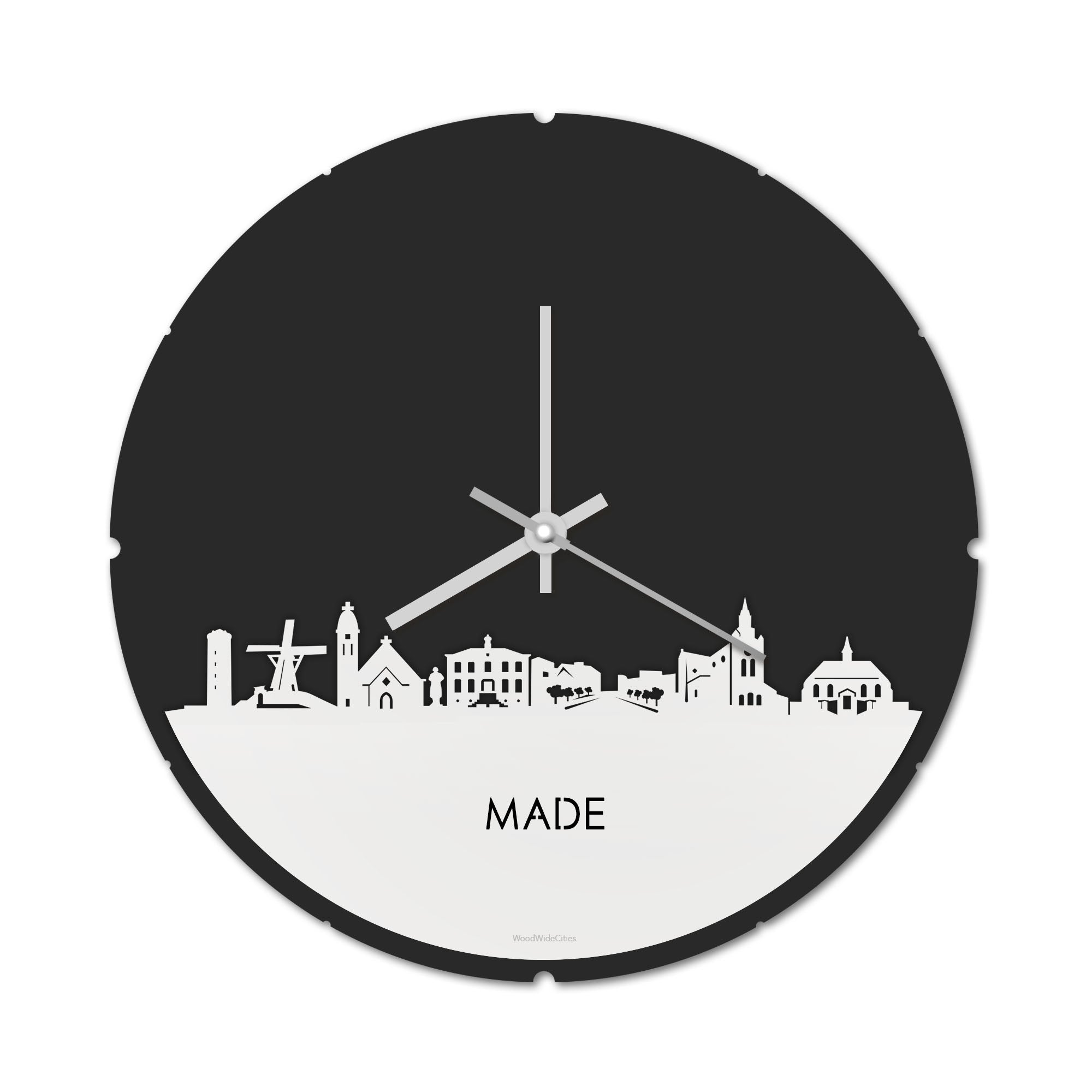 Skyline Klok Rond Made Wit glanzend gerecycled kunststof cadeau decoratie relatiegeschenk van WoodWideCities