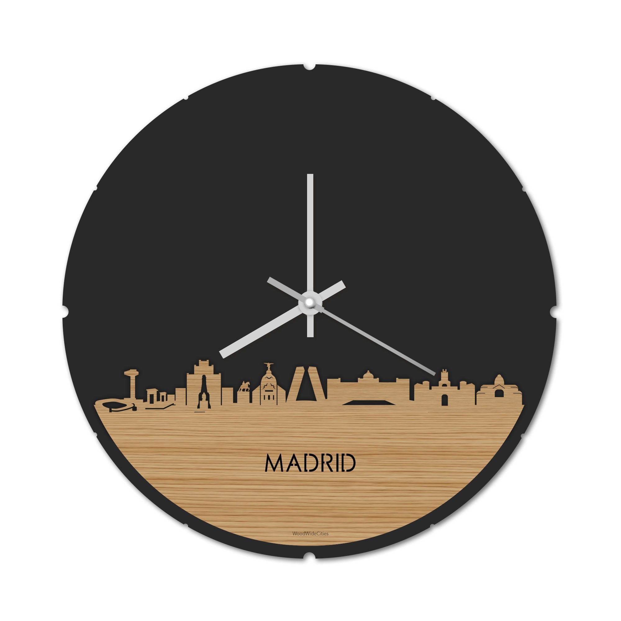 Skyline Klok Rond Madrid Bamboe houten cadeau decoratie relatiegeschenk van WoodWideCities