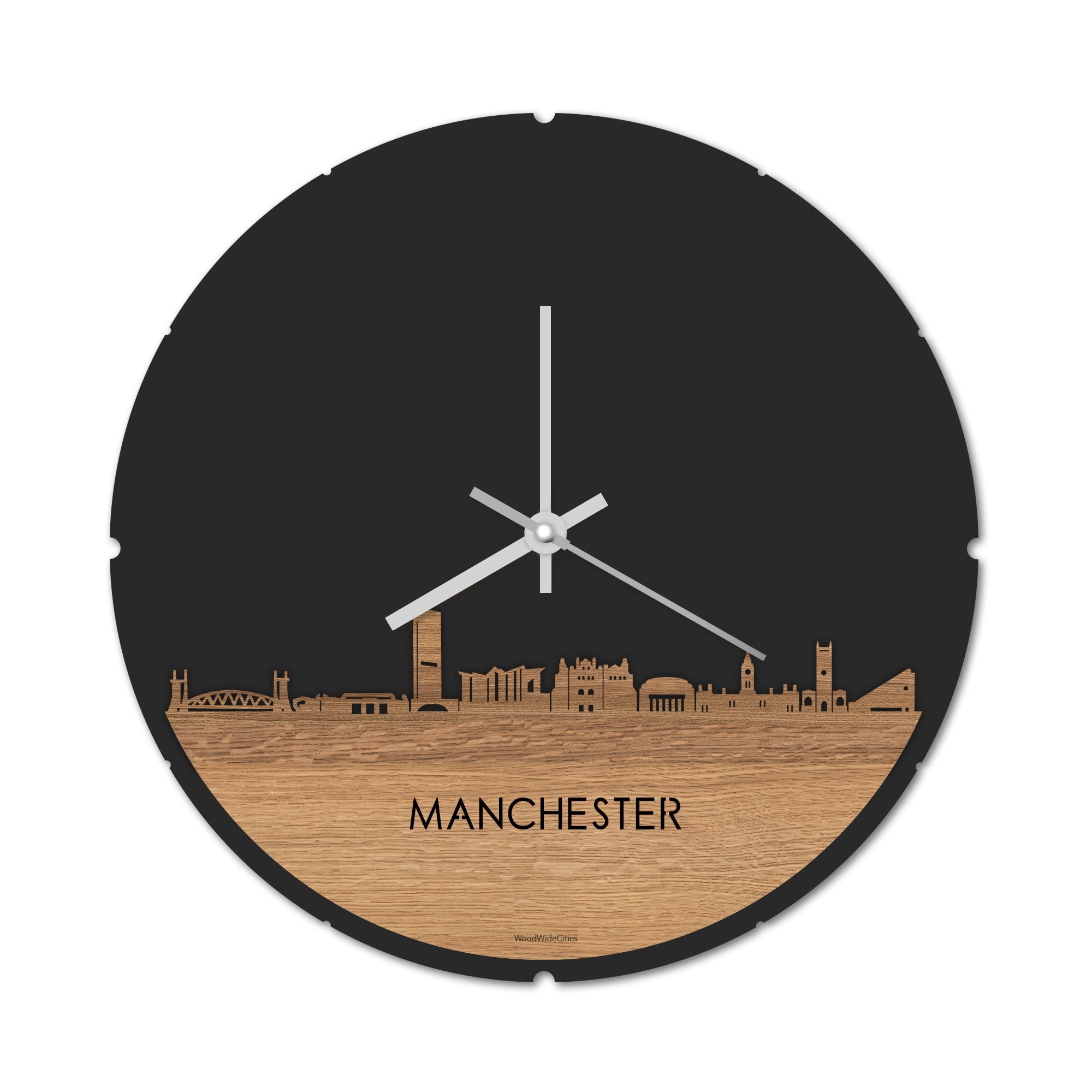 Skyline Klok Manchester Eiken houten cadeau decoratie relatiegeschenk van WoodWideCities