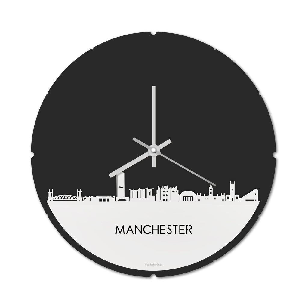 Skyline Klok Rond Manchester Wit glanzend gerecycled kunststof cadeau decoratie relatiegeschenk van WoodWideCities