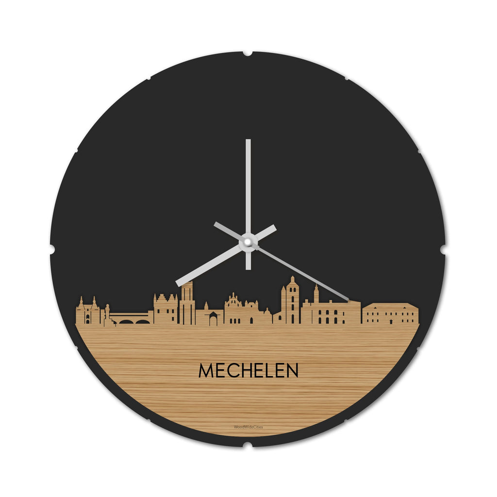 Skyline Klok Rond Mechelen Bamboe houten cadeau decoratie relatiegeschenk van WoodWideCities