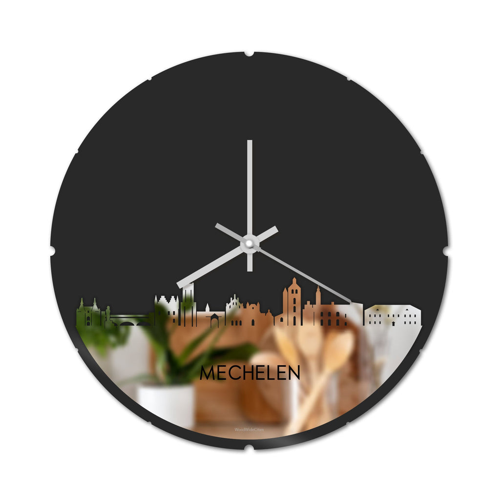 Skyline Klok Rond Mechelen Spiegel gerecycled kunststof cadeau decoratie relatiegeschenk van WoodWideCities