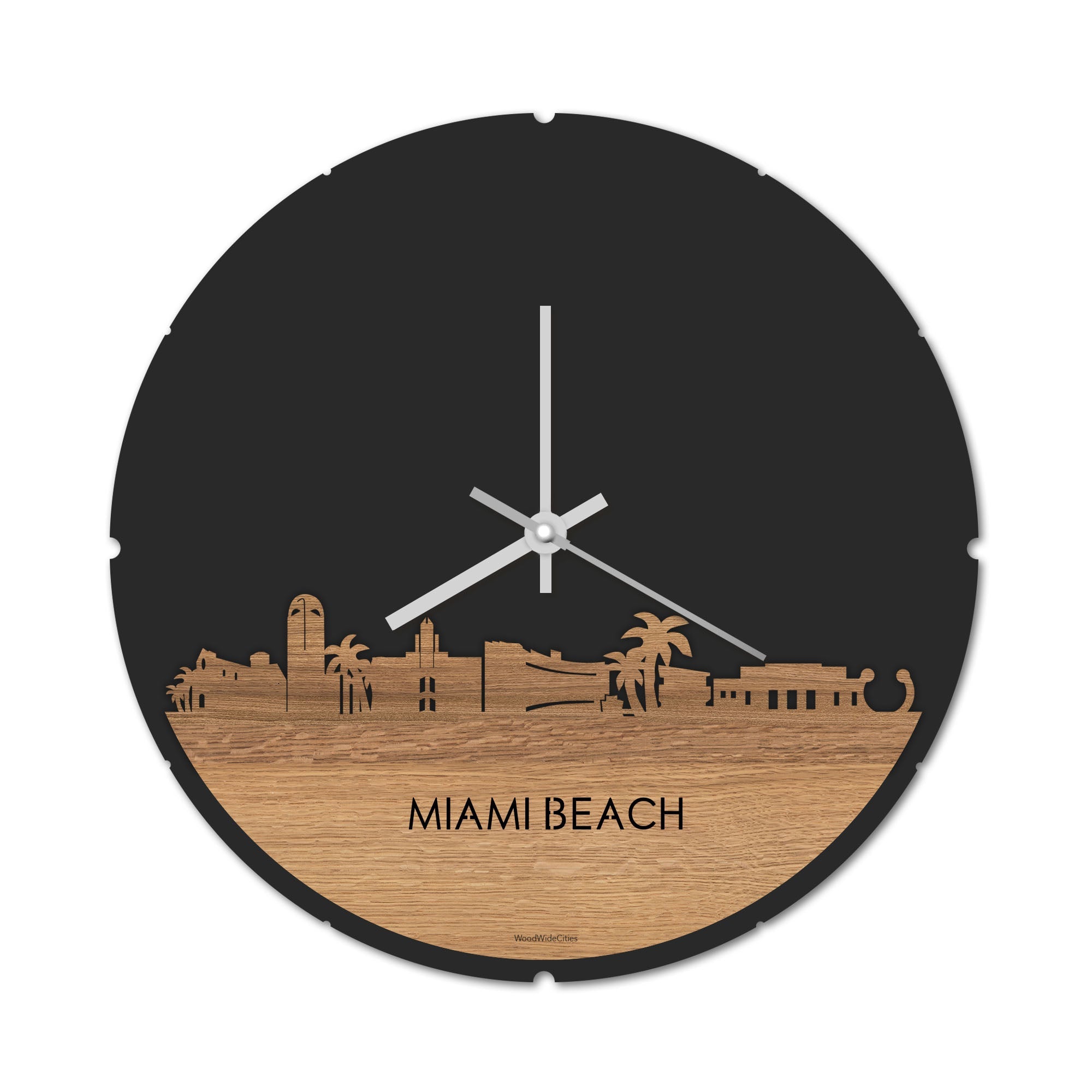 Skyline Klok Miami-beach Eiken houten cadeau decoratie relatiegeschenk van WoodWideCities