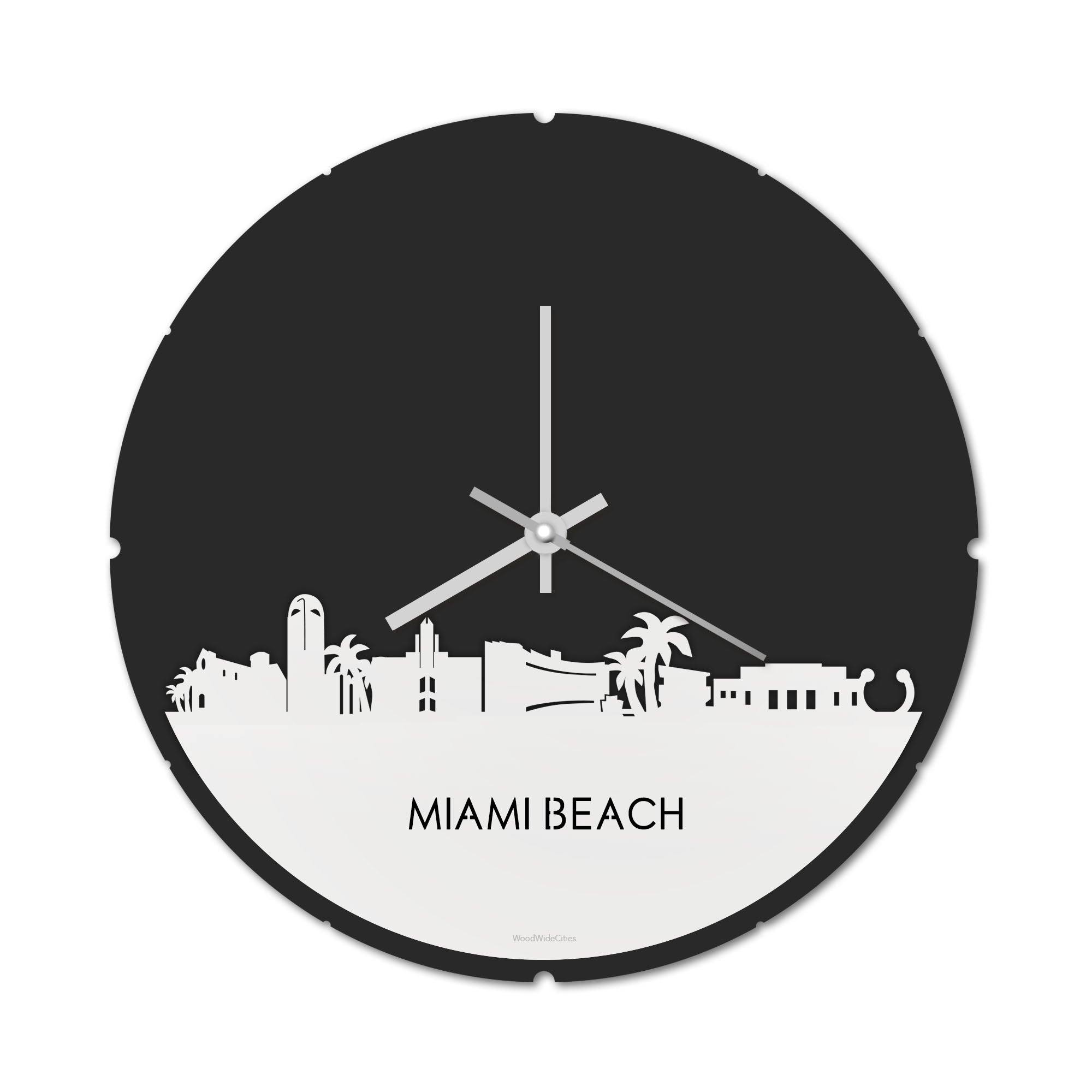 Skyline Klok Rond Miami-beach Wit glanzend gerecycled kunststof cadeau decoratie relatiegeschenk van WoodWideCities