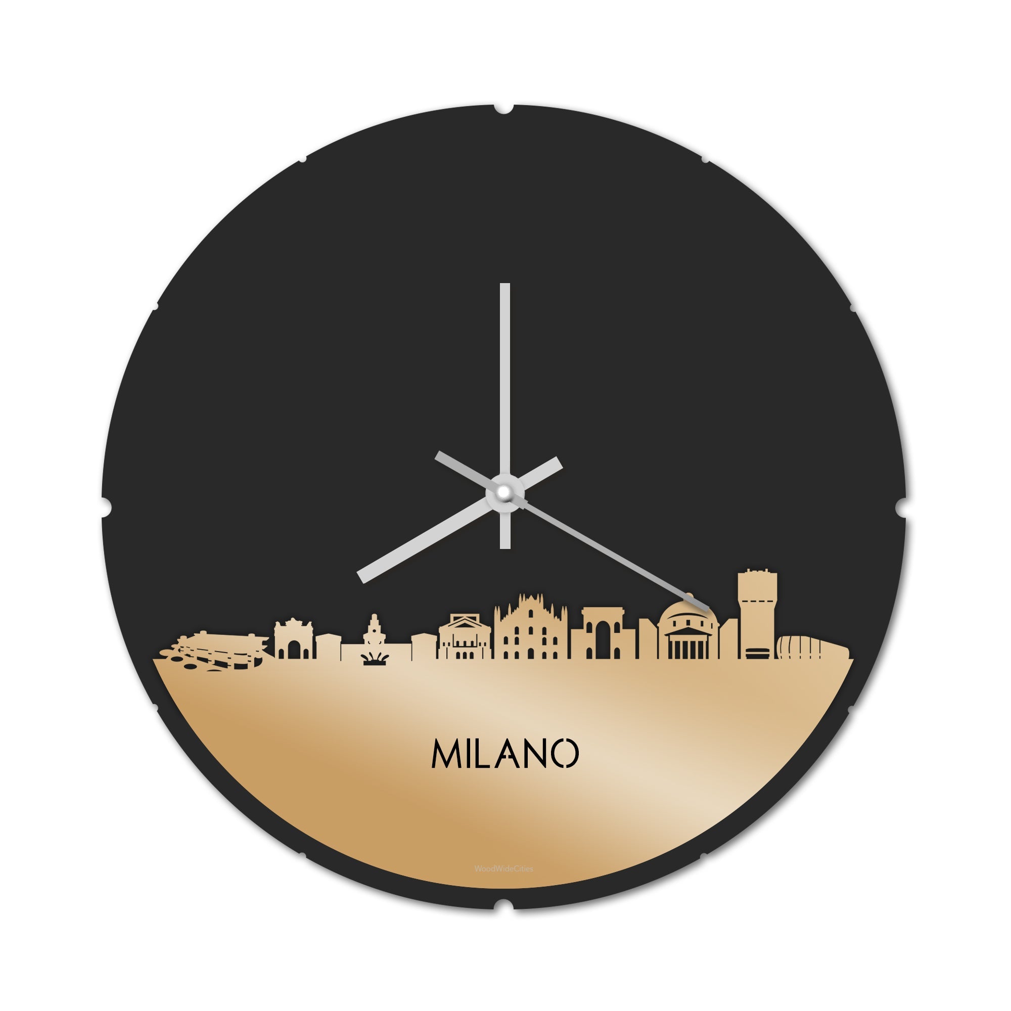 Skyline Klok Rond Milano Metallic Goud gerecycled kunststof cadeau decoratie relatiegeschenk van WoodWideCities