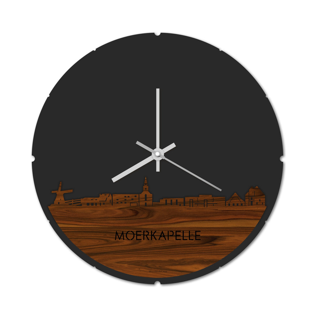 Skyline Klok Rond Moerkapelle Palissander houten cadeau decoratie relatiegeschenk van WoodWideCities