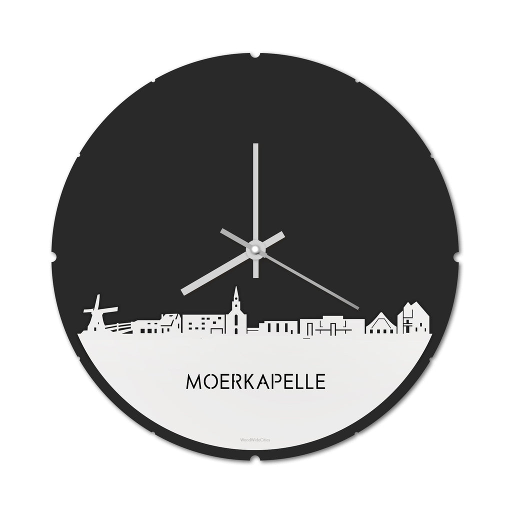 Skyline Klok Rond Moerkapelle Wit glanzend gerecycled kunststof cadeau decoratie relatiegeschenk van WoodWideCities