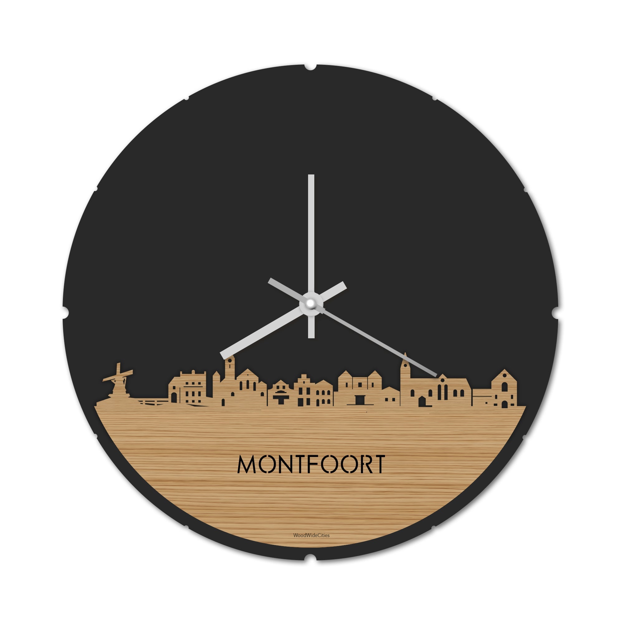 Skyline Klok Rond Montfoort Bamboe houten cadeau decoratie relatiegeschenk van WoodWideCities