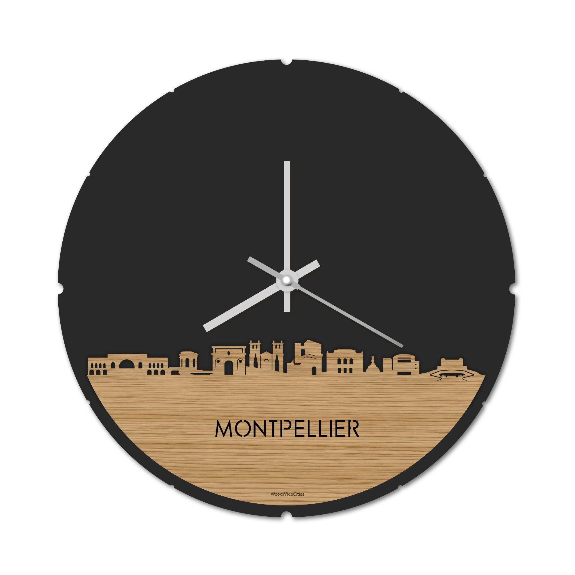 Skyline Klok Rond Montpellier Bamboe houten cadeau decoratie relatiegeschenk van WoodWideCities