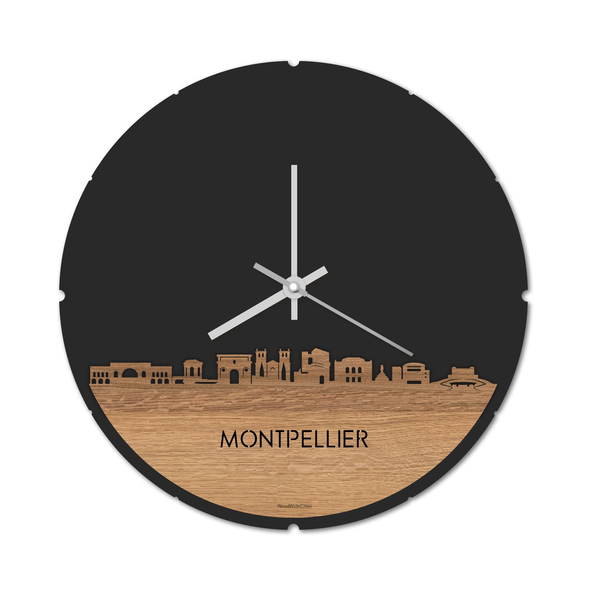 Skyline Klok Montpellier Eiken houten cadeau decoratie relatiegeschenk van WoodWideCities