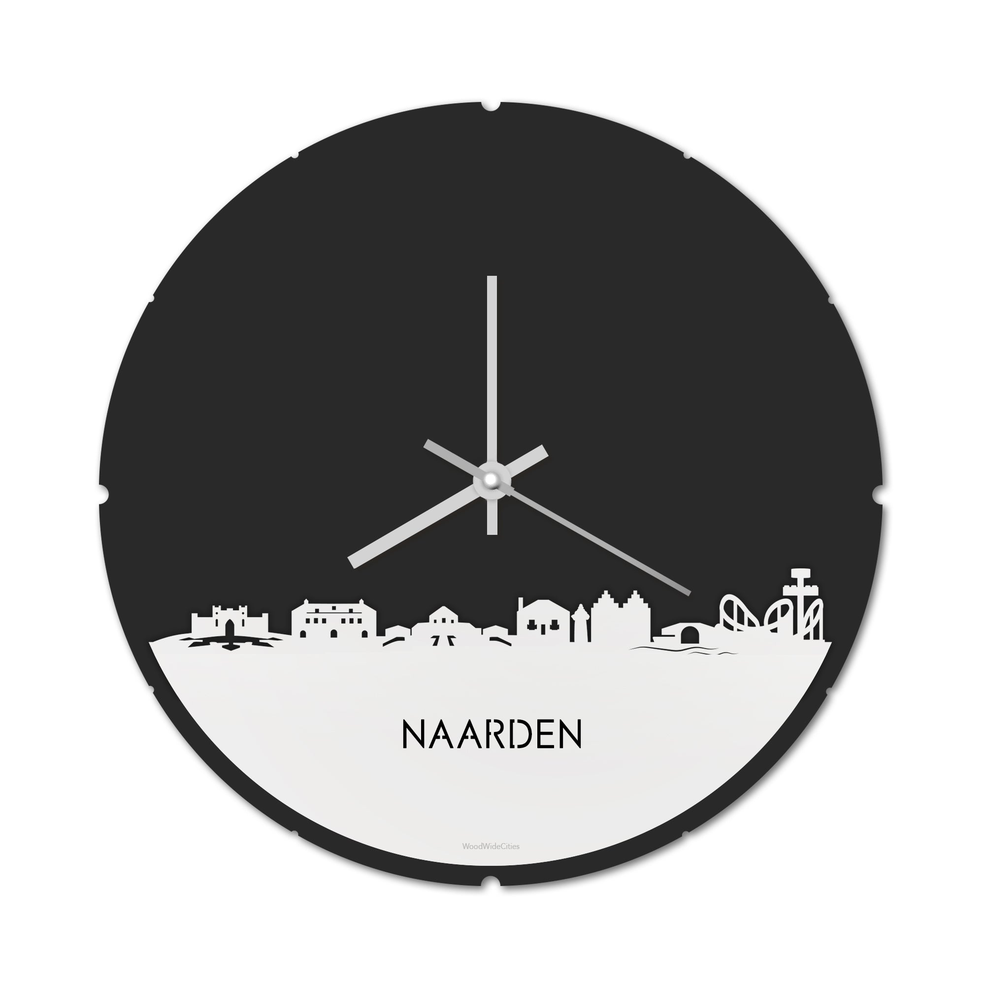 Skyline Klok Rond Naarden Wit glanzend gerecycled kunststof cadeau decoratie relatiegeschenk van WoodWideCities