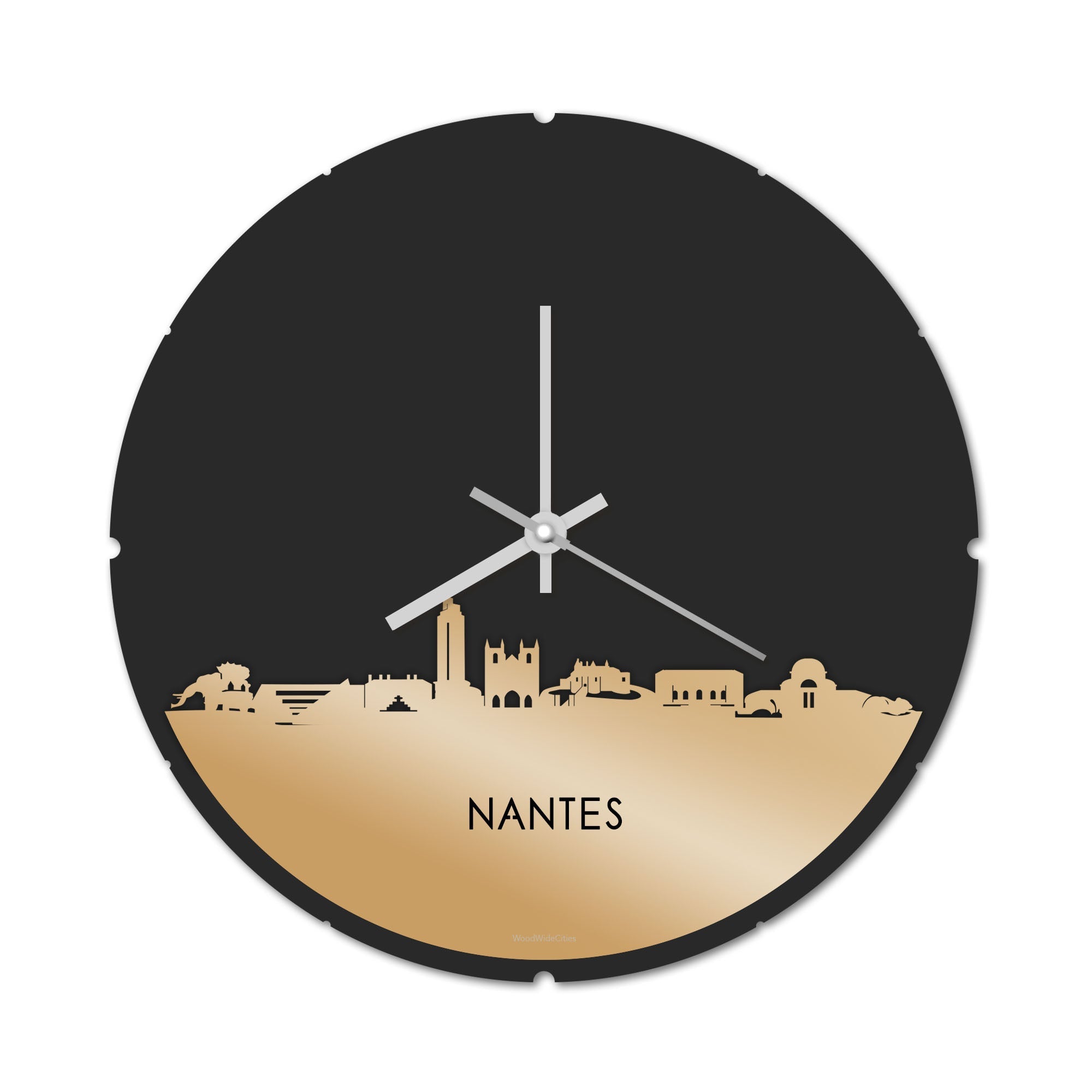 Skyline Klok Rond Nantes Metallic Goud gerecycled kunststof cadeau decoratie relatiegeschenk van WoodWideCities