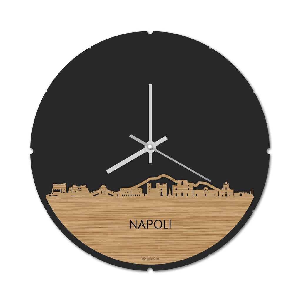 Skyline Klok Rond Napoli Bamboe houten cadeau decoratie relatiegeschenk van WoodWideCities