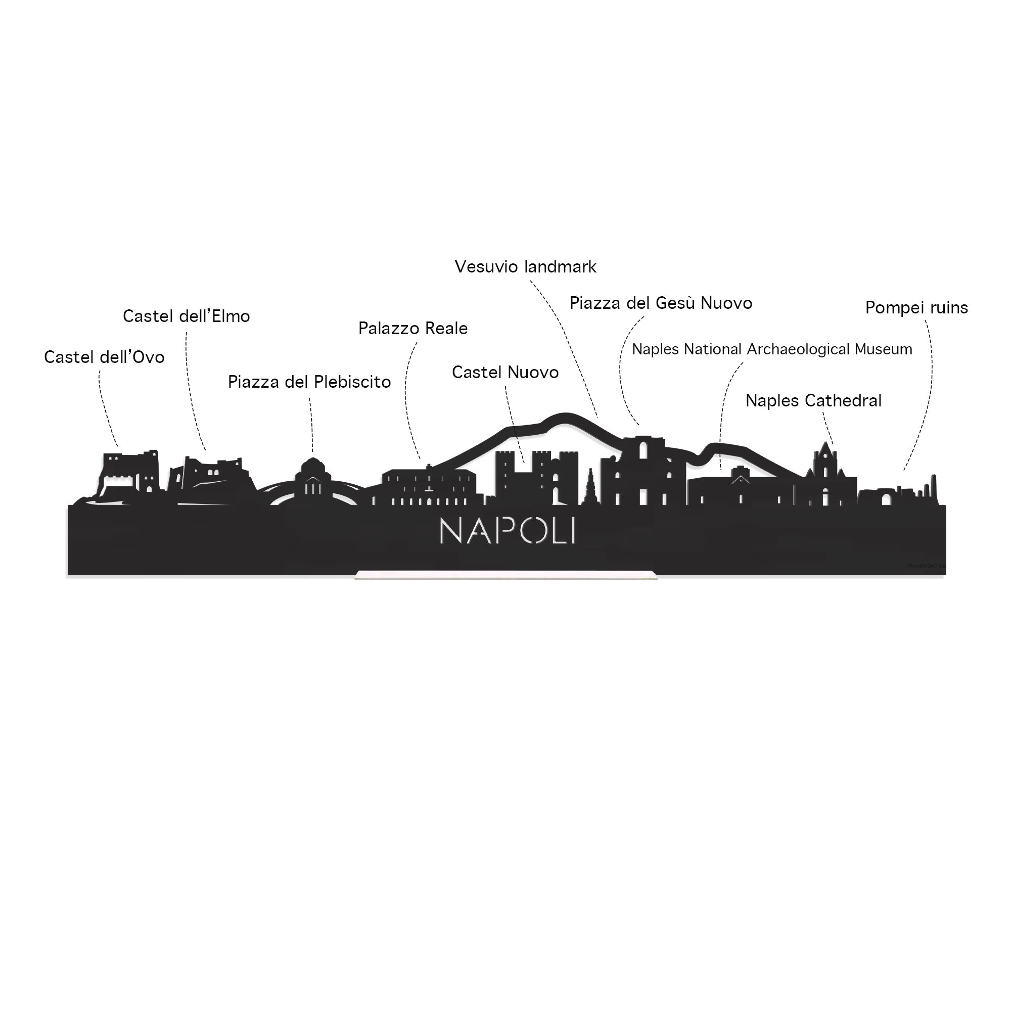 Skyline Klok Rond Napoli Palissander houten cadeau decoratie relatiegeschenk van WoodWideCities