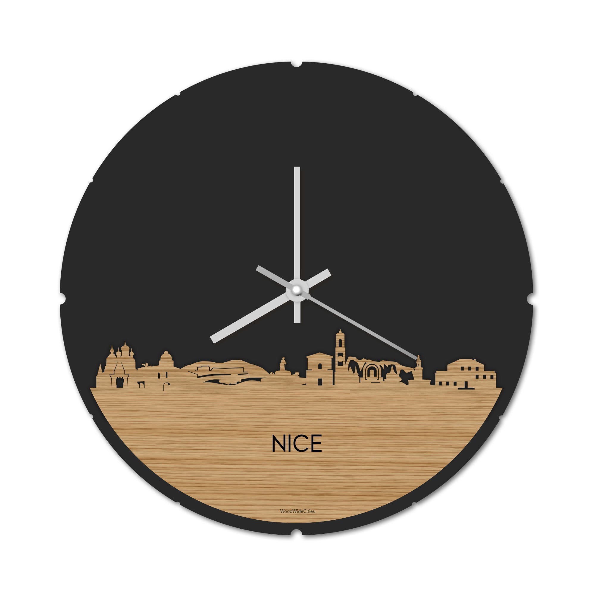 Skyline Klok Rond Nice Bamboe houten cadeau decoratie relatiegeschenk van WoodWideCities