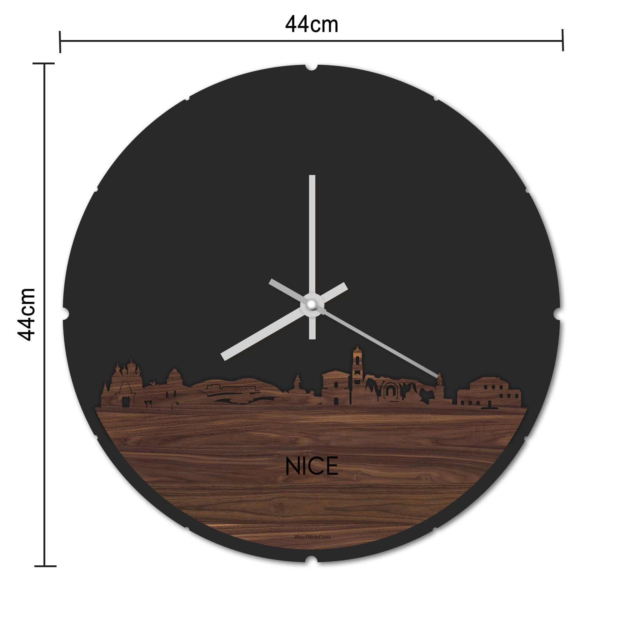 Skyline Klok Rond Nice Noten houten cadeau decoratie relatiegeschenk van WoodWideCities