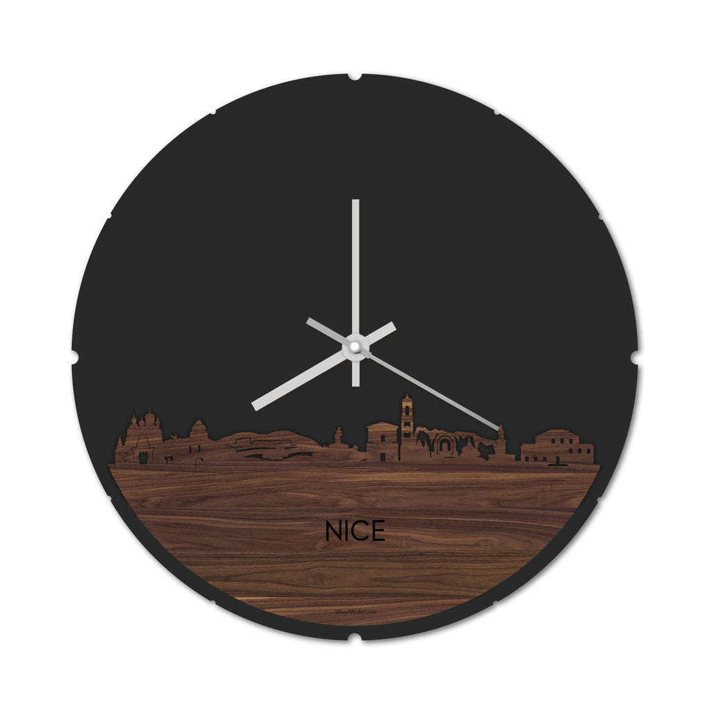 Skyline Klok Rond Nice Noten houten cadeau decoratie relatiegeschenk van WoodWideCities