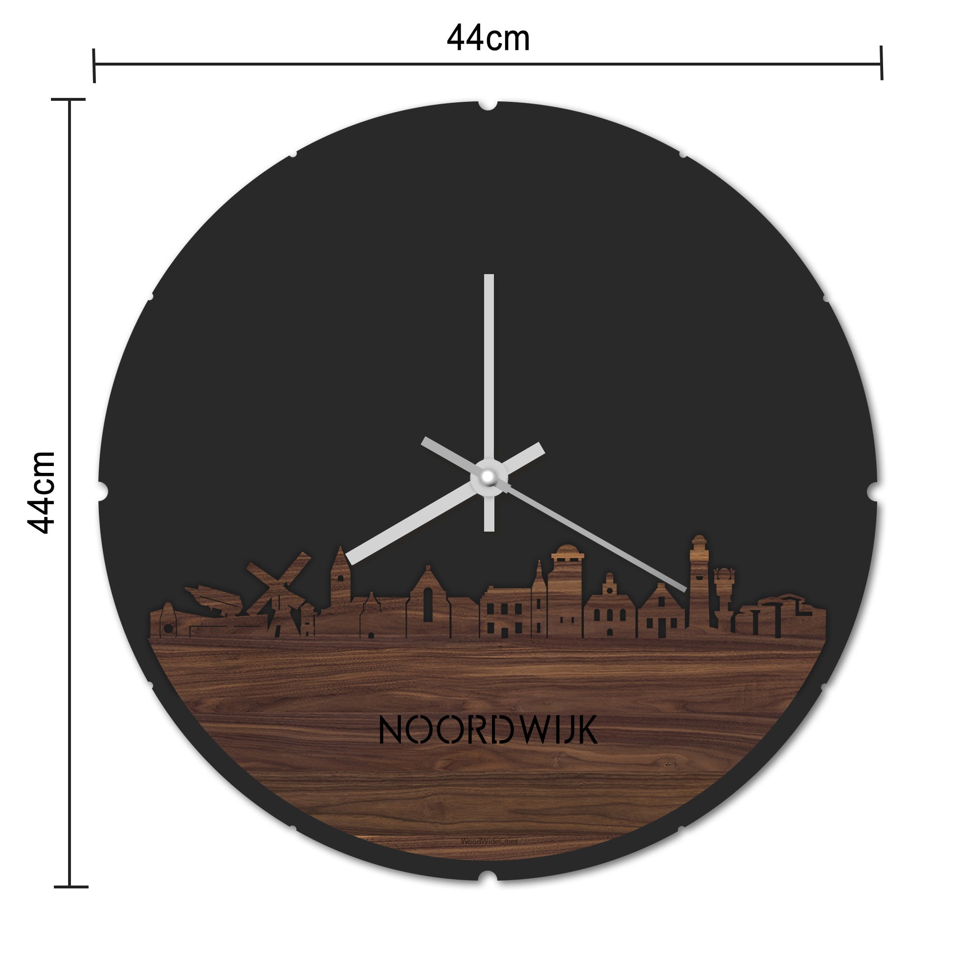 Skyline Klok Rond Noordwijk Zwart glanzend gerecycled kunststof cadeau decoratie relatiegeschenk van WoodWideCities