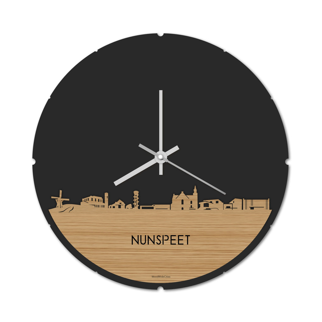 Skyline Klok Rond Nunspeet Bamboe houten cadeau decoratie relatiegeschenk van WoodWideCities