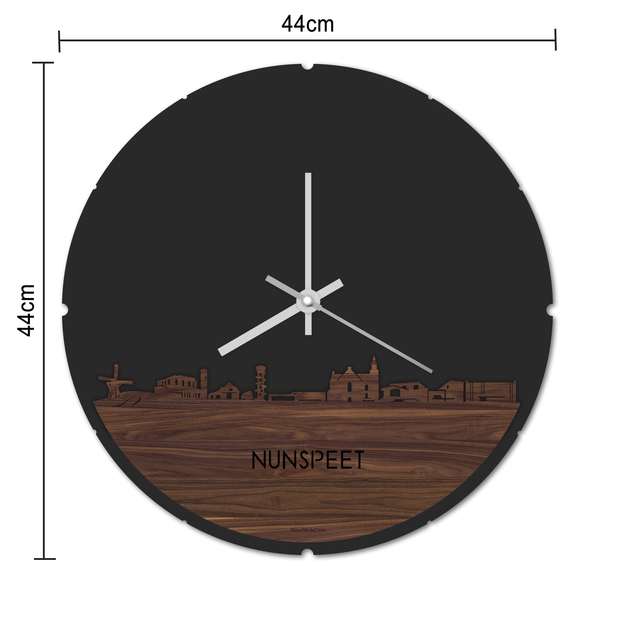 Skyline Klok Rond Nunspeet Palissander houten cadeau decoratie relatiegeschenk van WoodWideCities