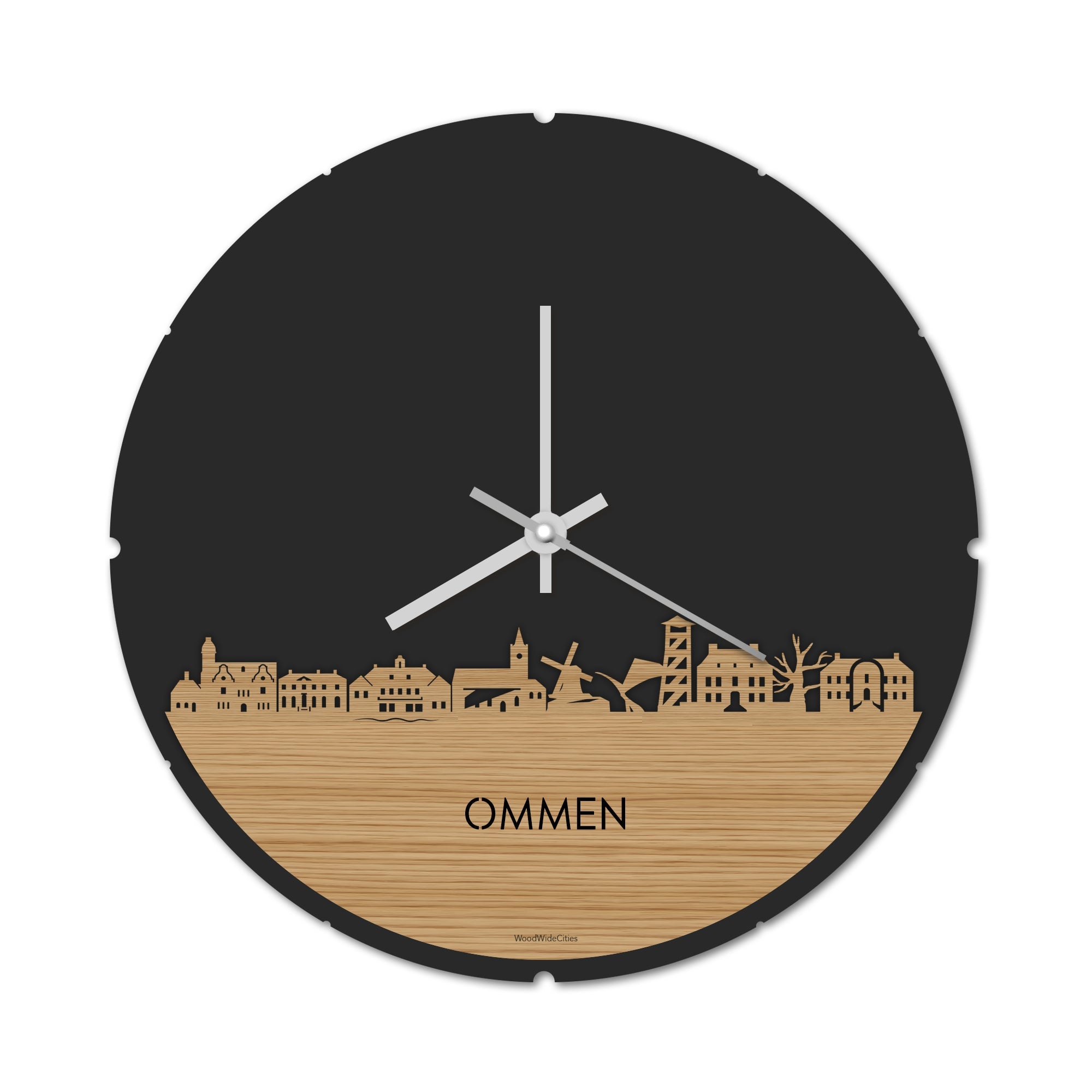 Skyline Klok Rond Ommen Bamboe houten cadeau decoratie relatiegeschenk van WoodWideCities