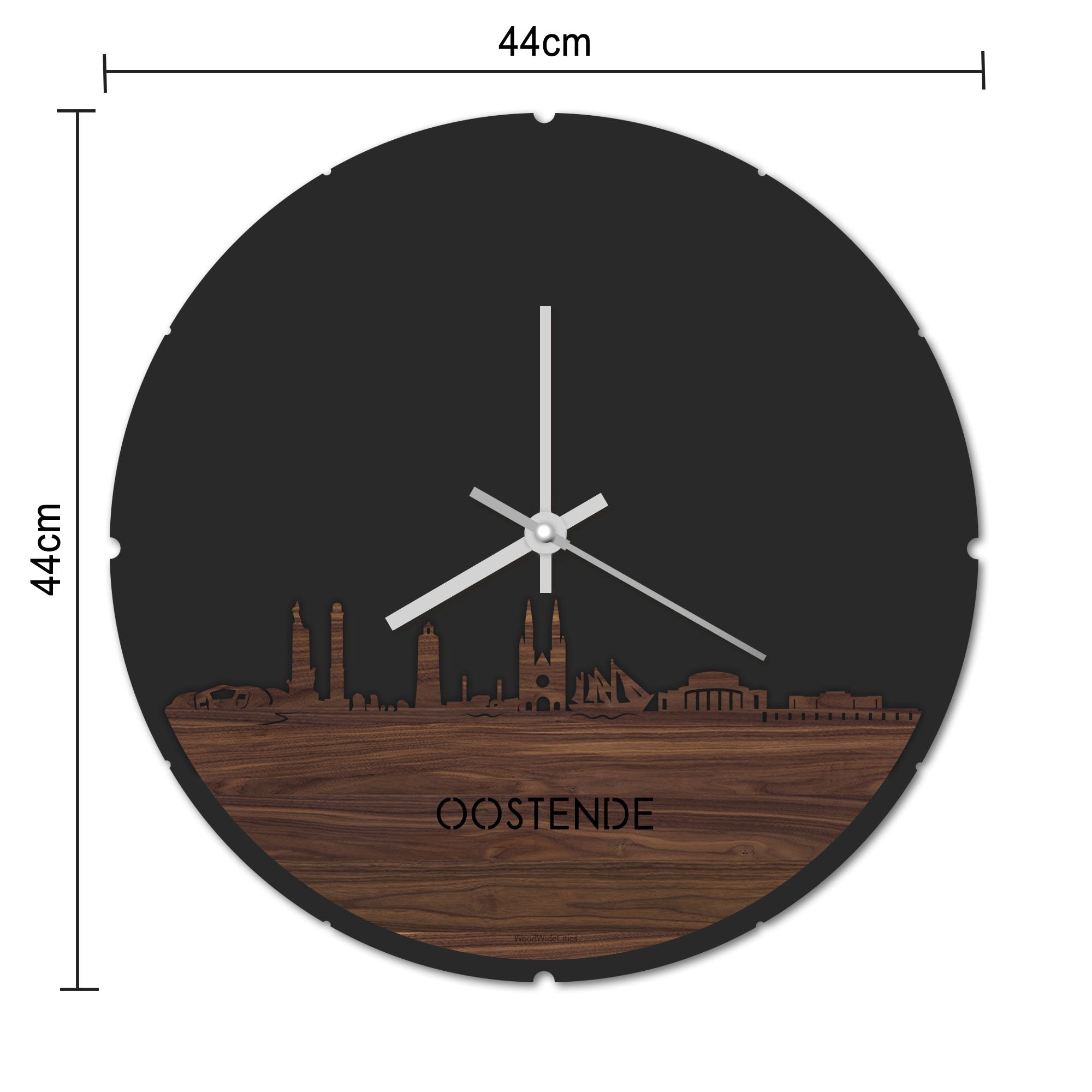 Skyline Klok Rond Oostende Bamboe houten cadeau decoratie relatiegeschenk van WoodWideCities