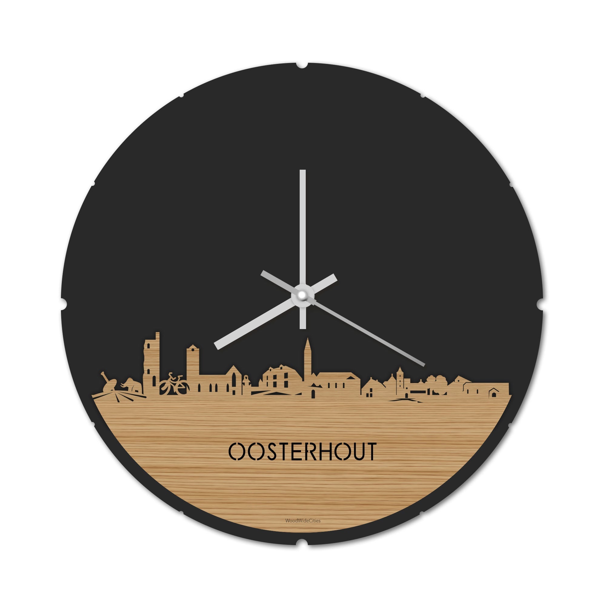 Skyline Klok Rond Oosterhout Bamboe houten cadeau decoratie relatiegeschenk van WoodWideCities