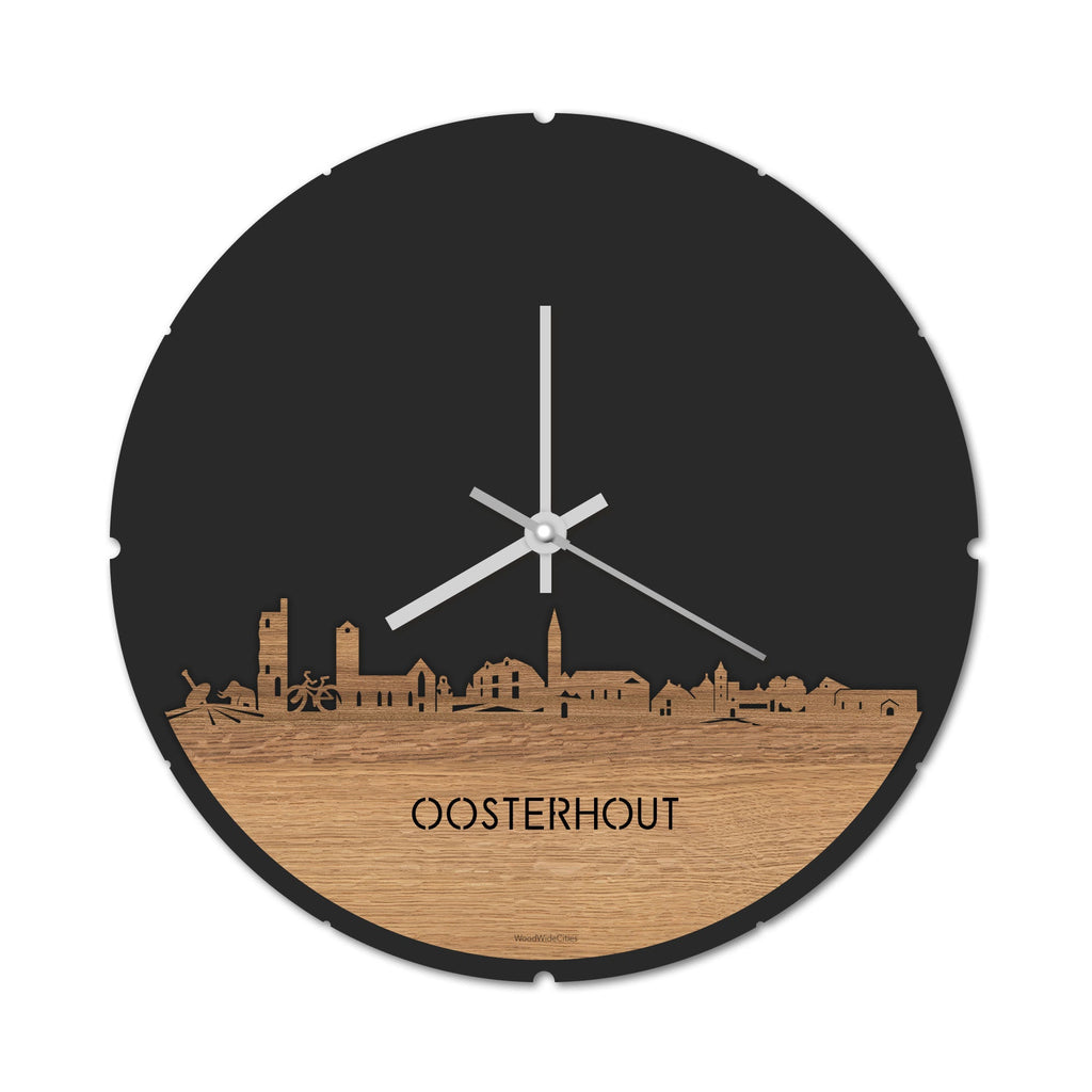 Skyline Klok Rond Oosterhout Eiken houten cadeau decoratie relatiegeschenk van WoodWideCities