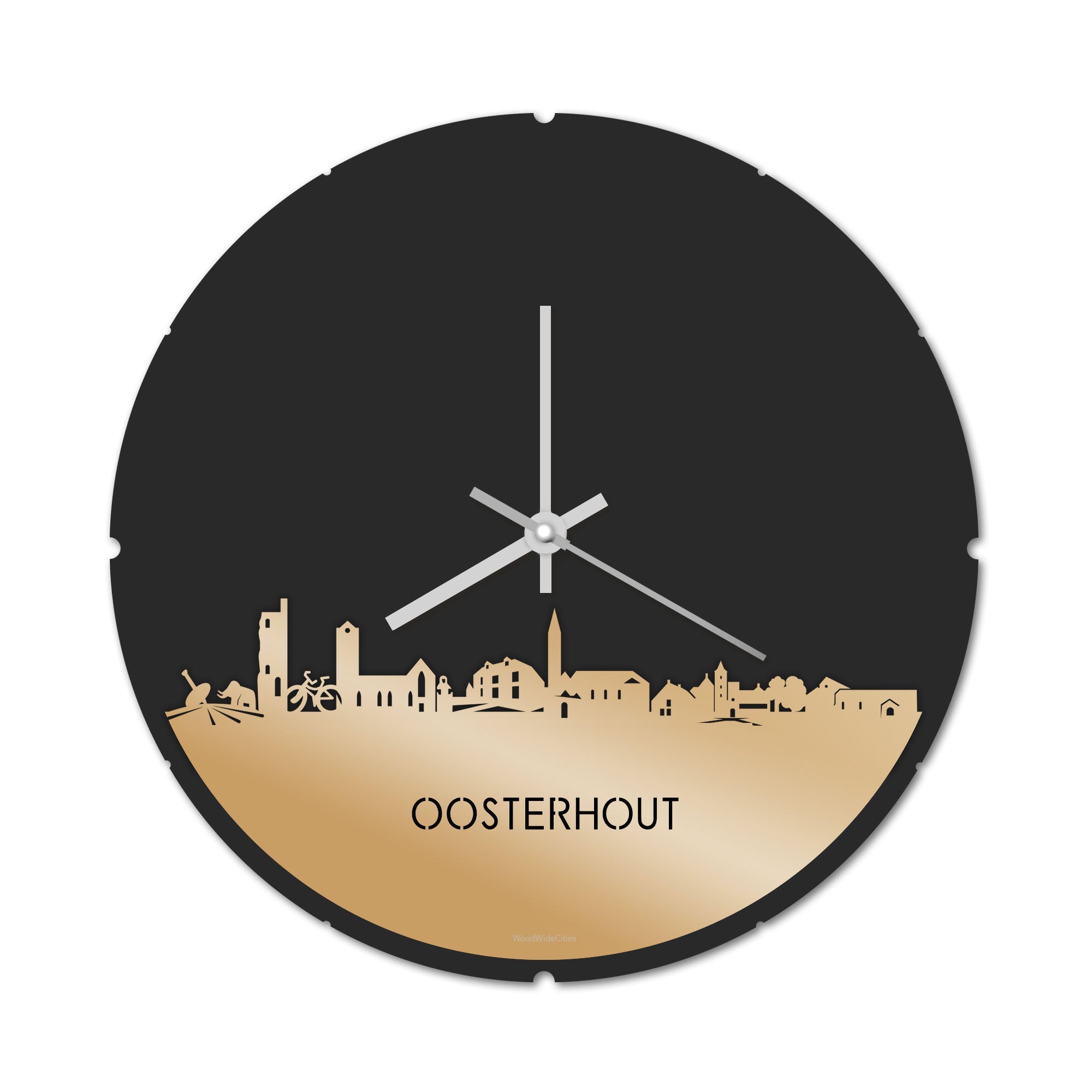 Skyline Klok Rond Oosterhout Metallic Goud gerecycled kunststof cadeau decoratie relatiegeschenk van WoodWideCities