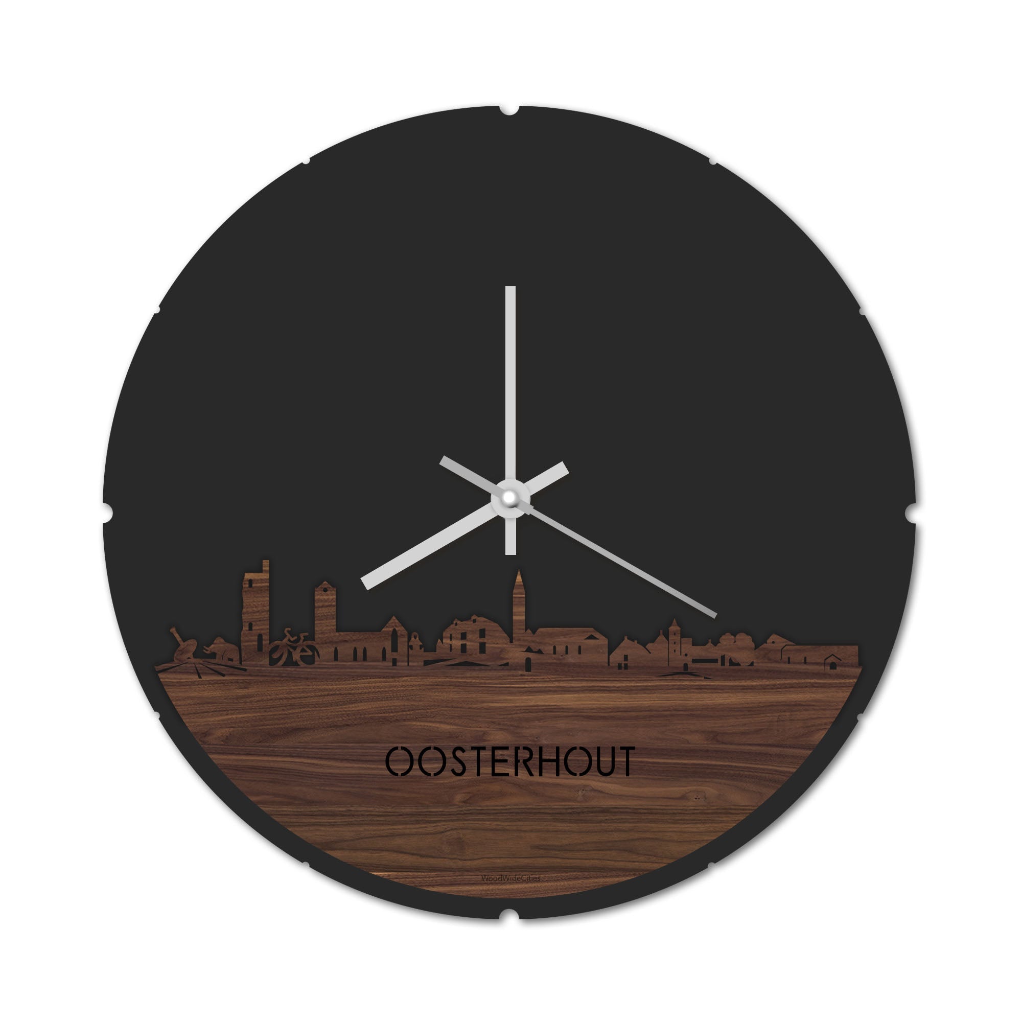 Skyline Klok Rond Oosterhout Noten houten cadeau decoratie relatiegeschenk van WoodWideCities